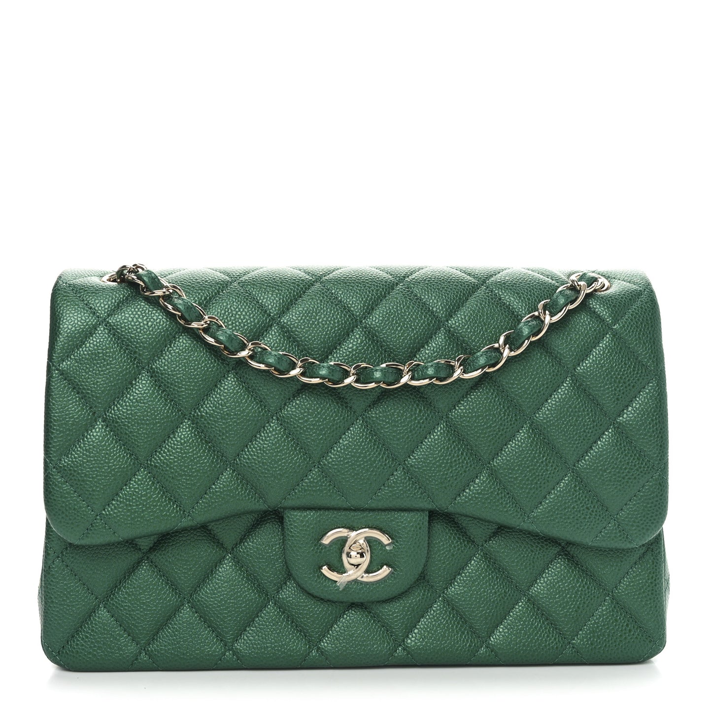 Metallic Caviar Quilted Jumbo Double Flap Green