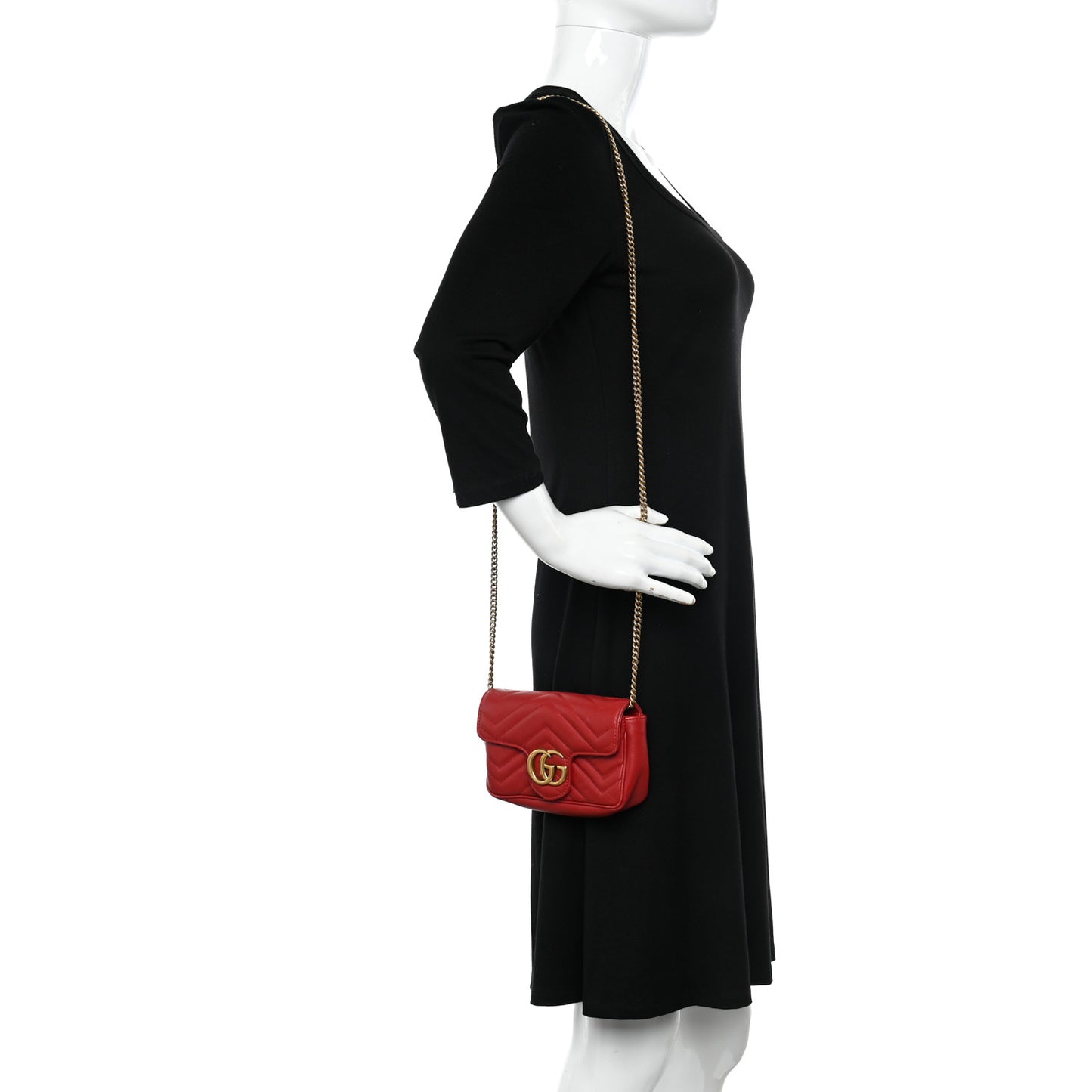 Calfskin Matelasse Super Mini GG Marmont Shoulder Bag Hibiscus Red