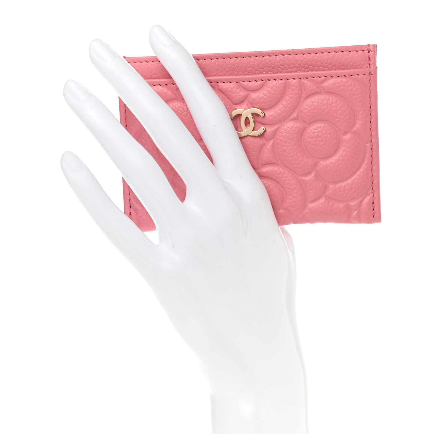 Caviar Camellia Embossed Card Holder Pink