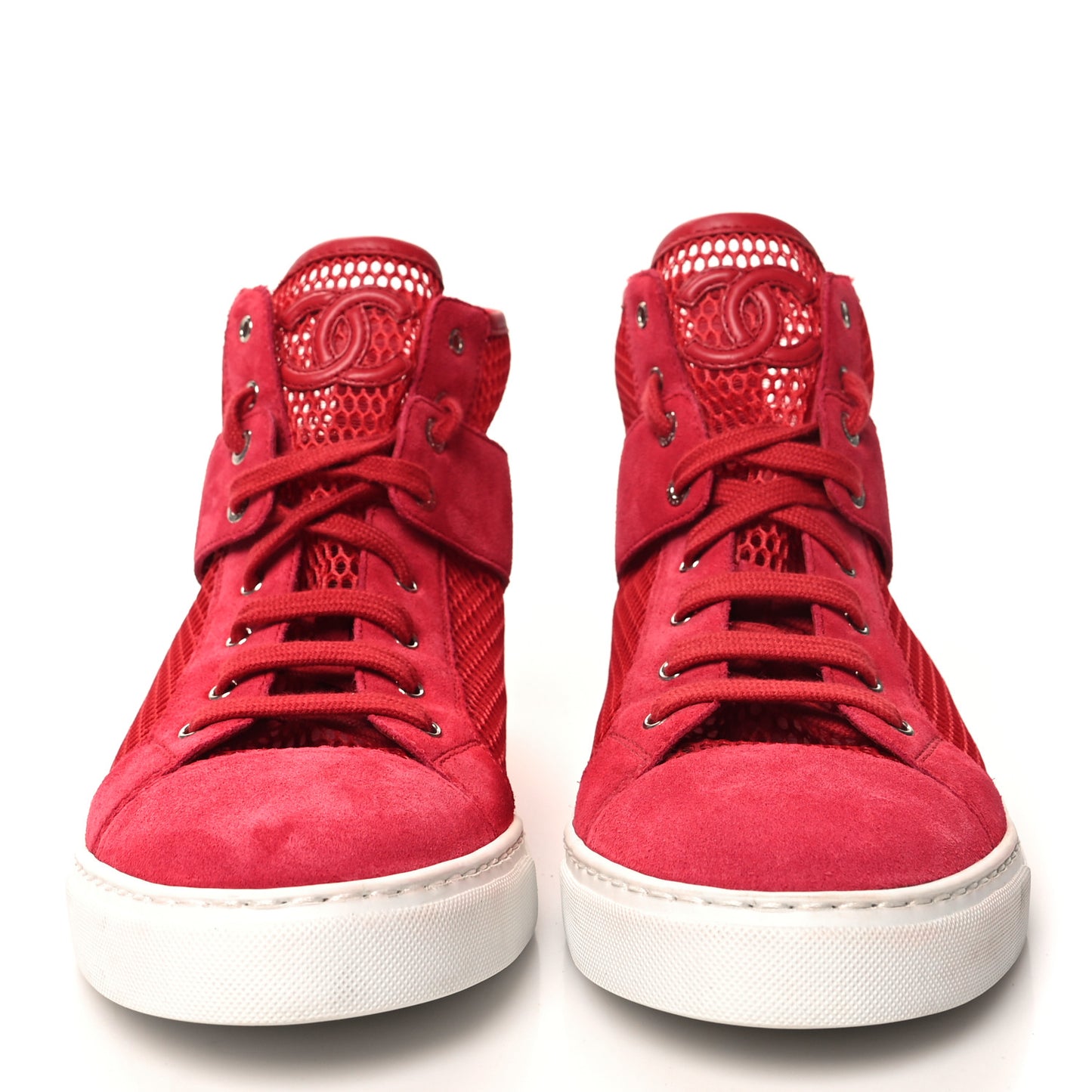 Mesh Suede High Top Sneakers 40 Red