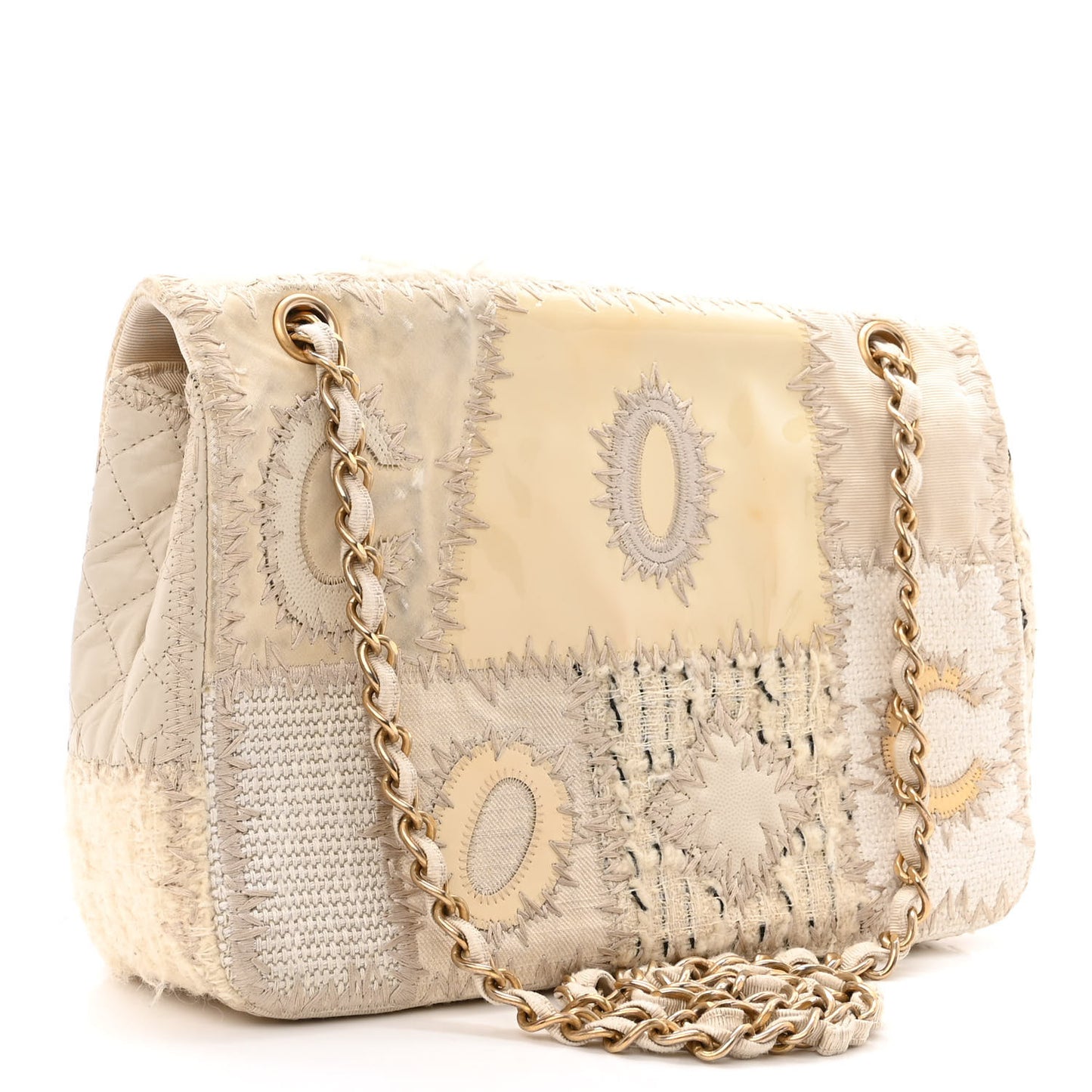 Tweed Patchwork Jumbo Single Flap White