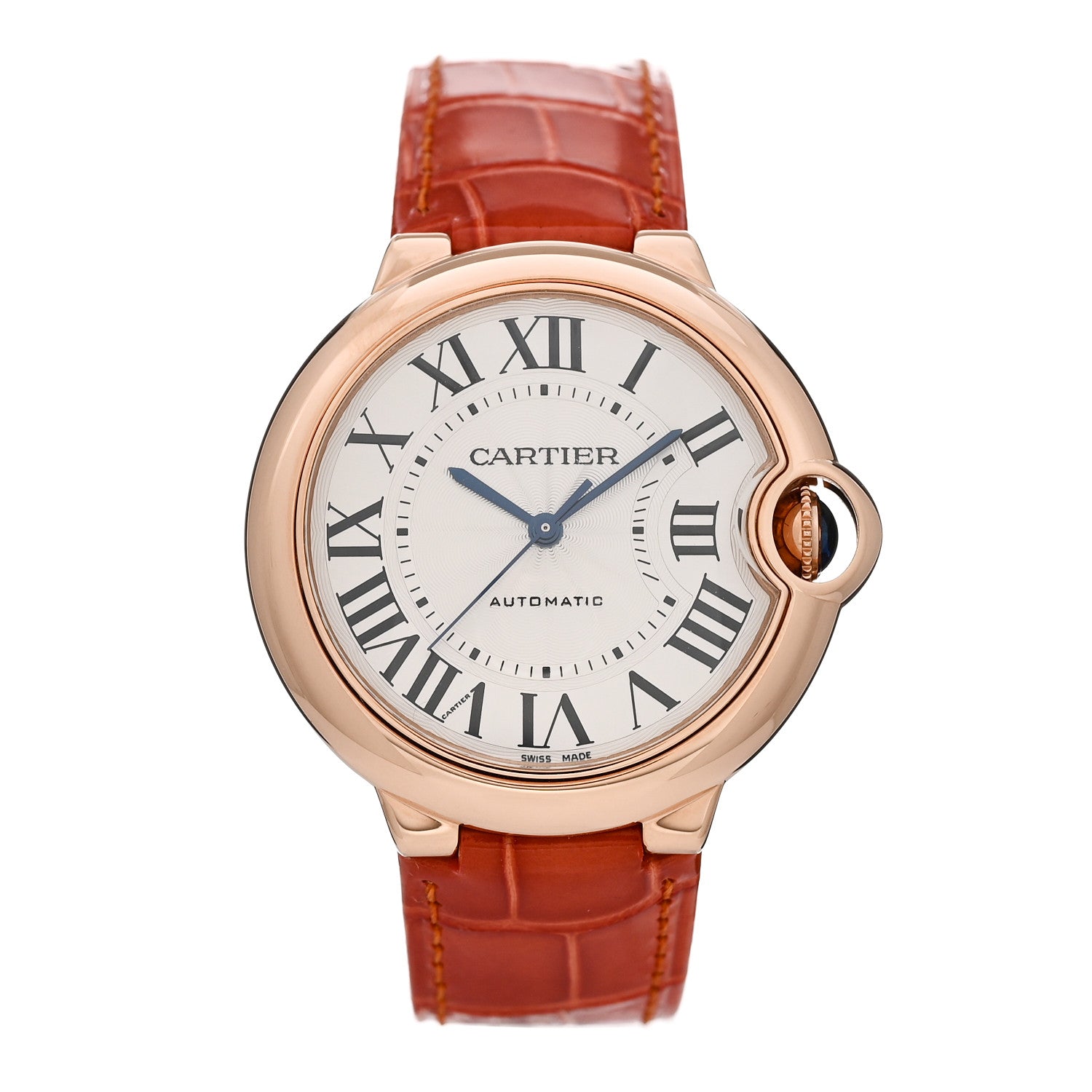 Cartier 18K Pink Gold Alligator 36mm Ballon Bleu De Cartier Automatic Watch Orange 1 of 5