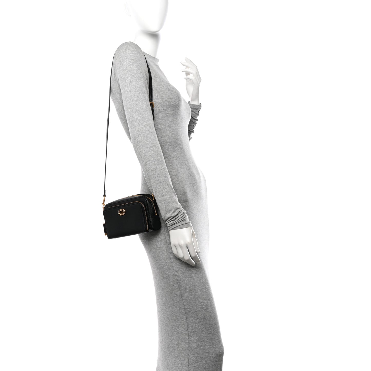 Grained Calfskin Caro Double Pouch Black