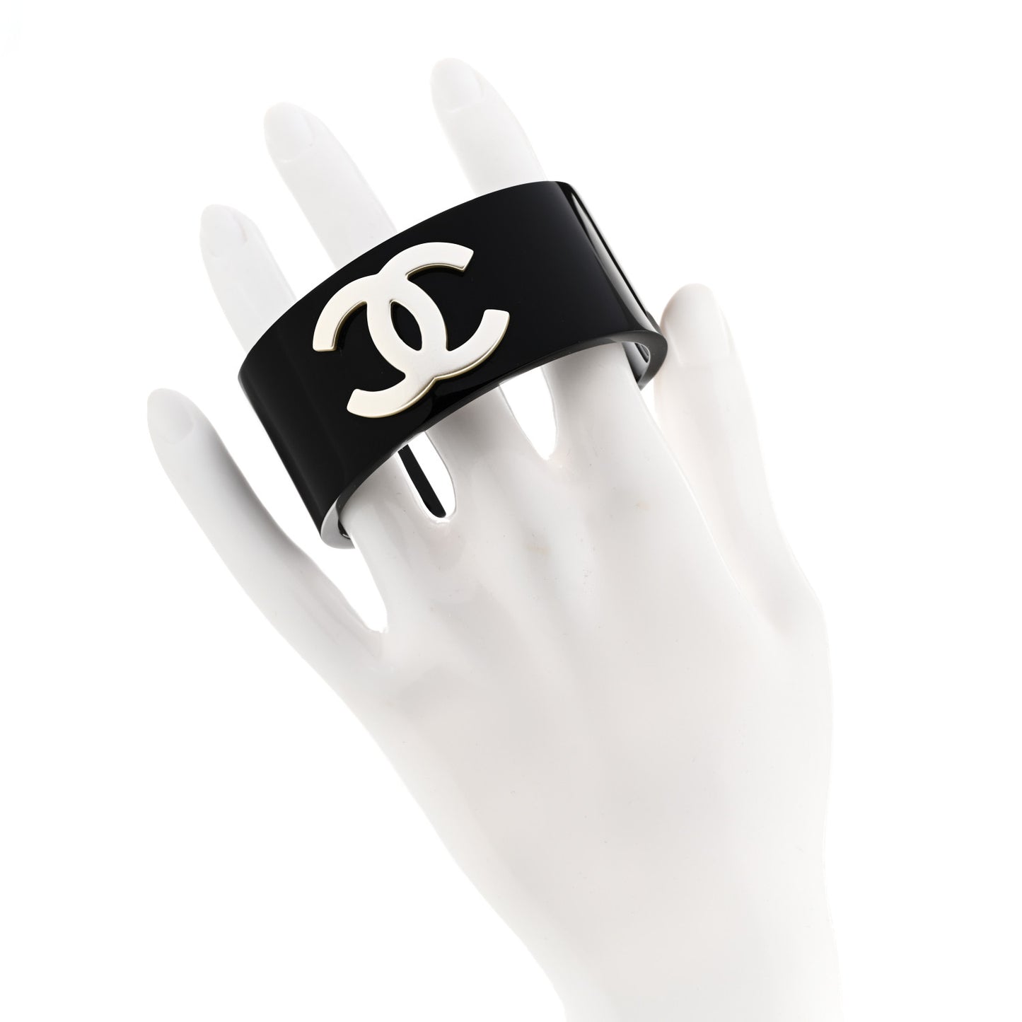 Resin CC Cuff Bracelet Pearly White Black