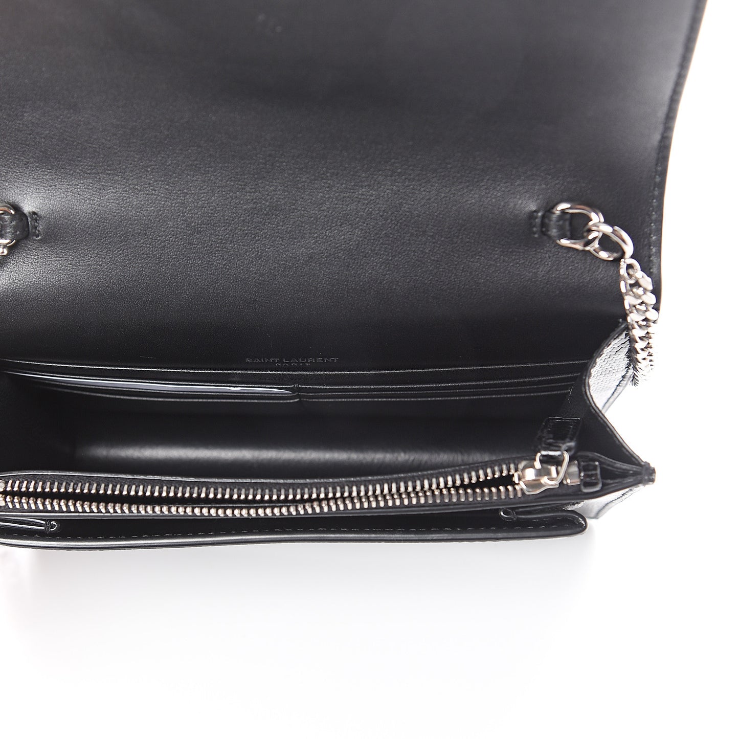 Calfskin Lizard Embossed Monogram Sunset Chain Wallet Black