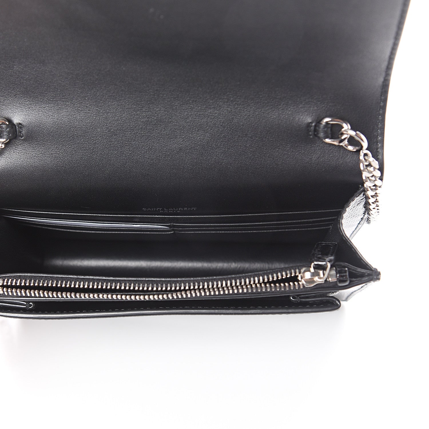 Saint Laurent Calfskin Lizard Embossed Monogram Sunset Chain Wallet Black 4 of 7