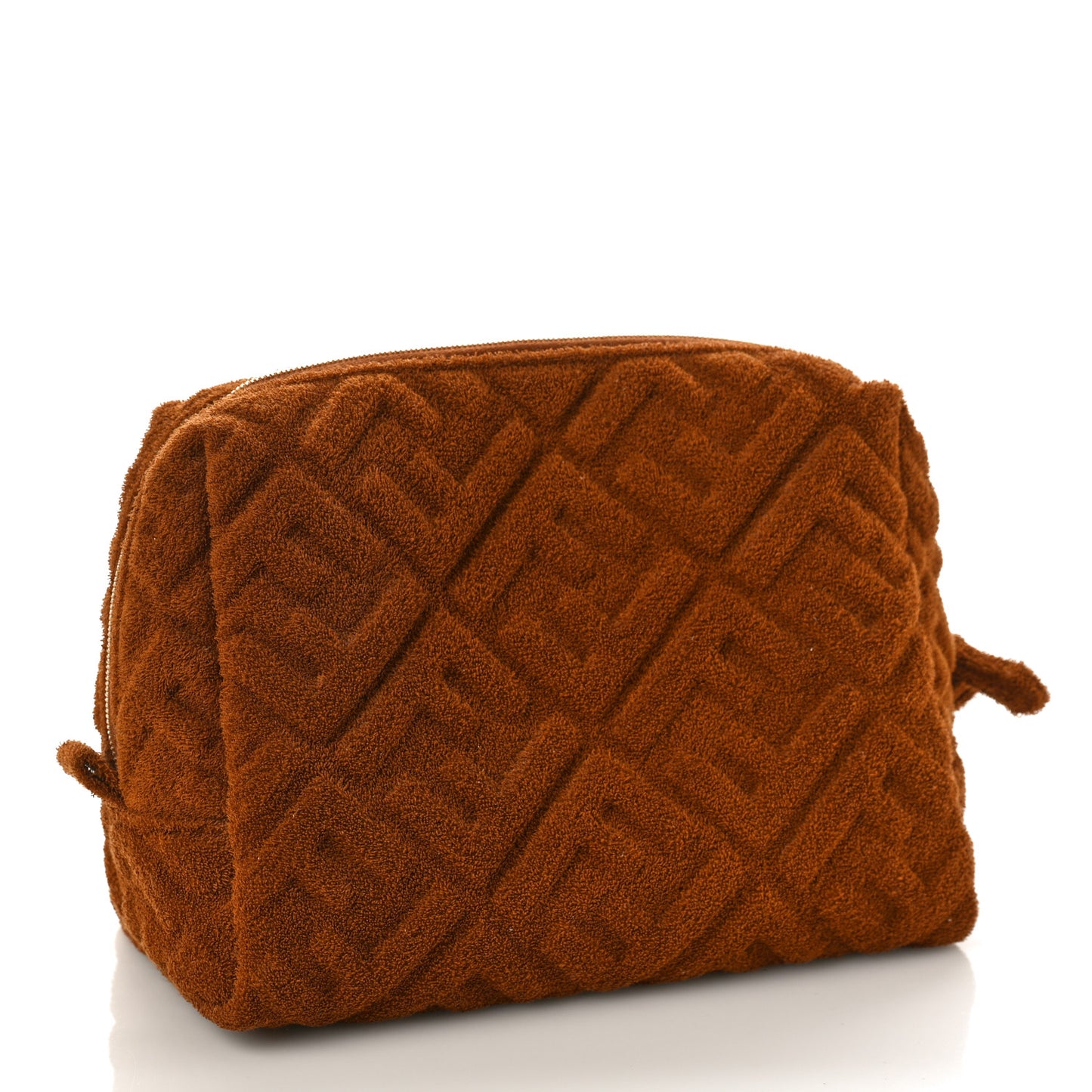 Terry Cloth Vitello Century Matte FF 1974 Embossed Medium Trapezoid Beauty Pouch Caramel