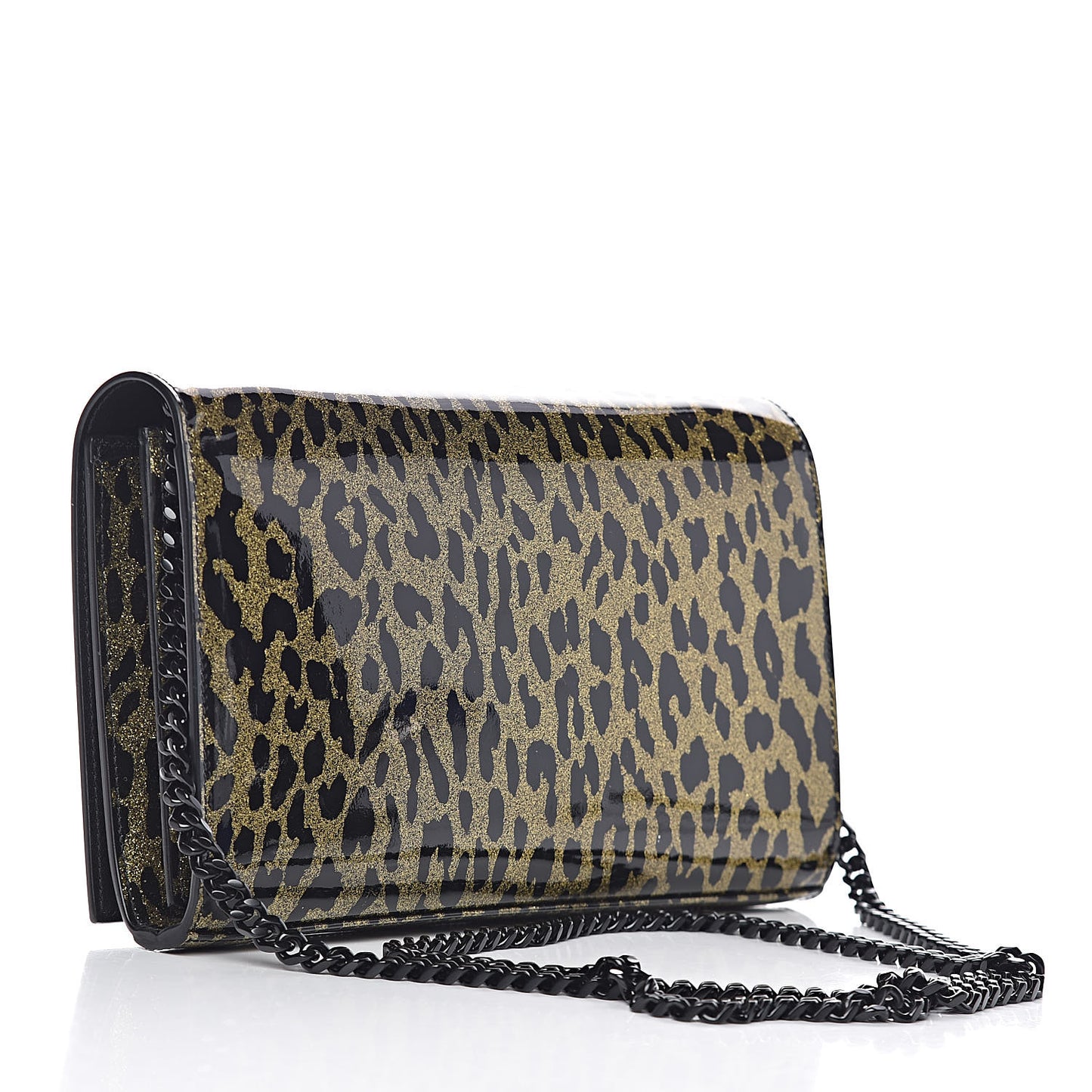Patent Leopard Print Monogram Chain Wallet Leopard Black Gold