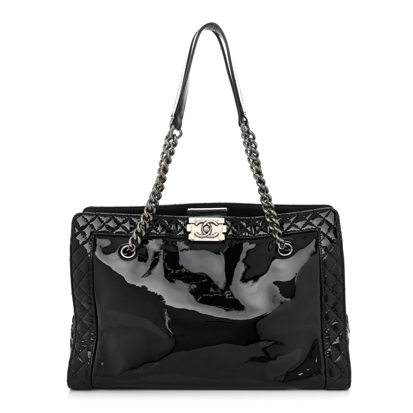 Patent Quilted Reverso Boy Tote Black