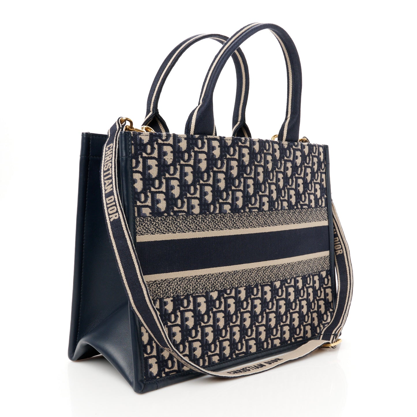 Oblique Calfskin Medium Book Tote With Strap Blue Multicolor