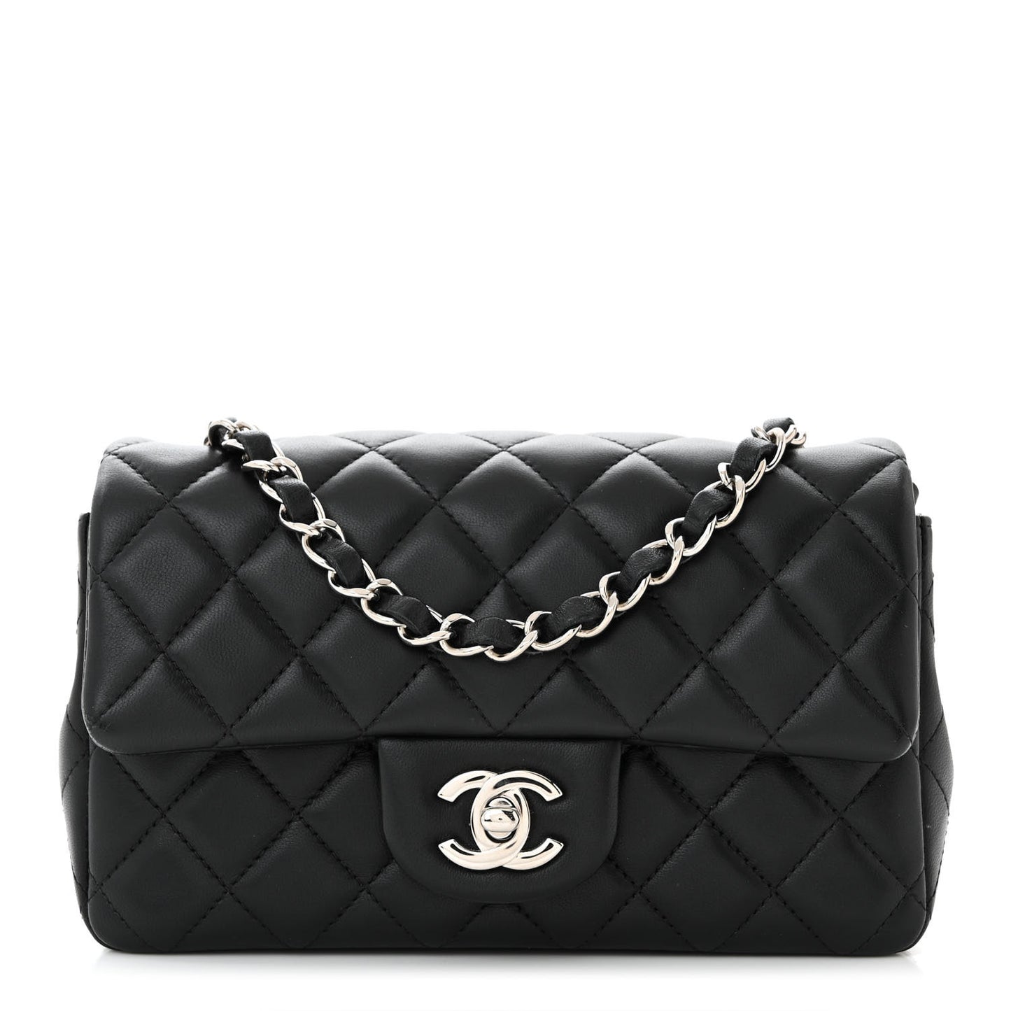 Lambskin Quilted Mini Rectangular Flap Black