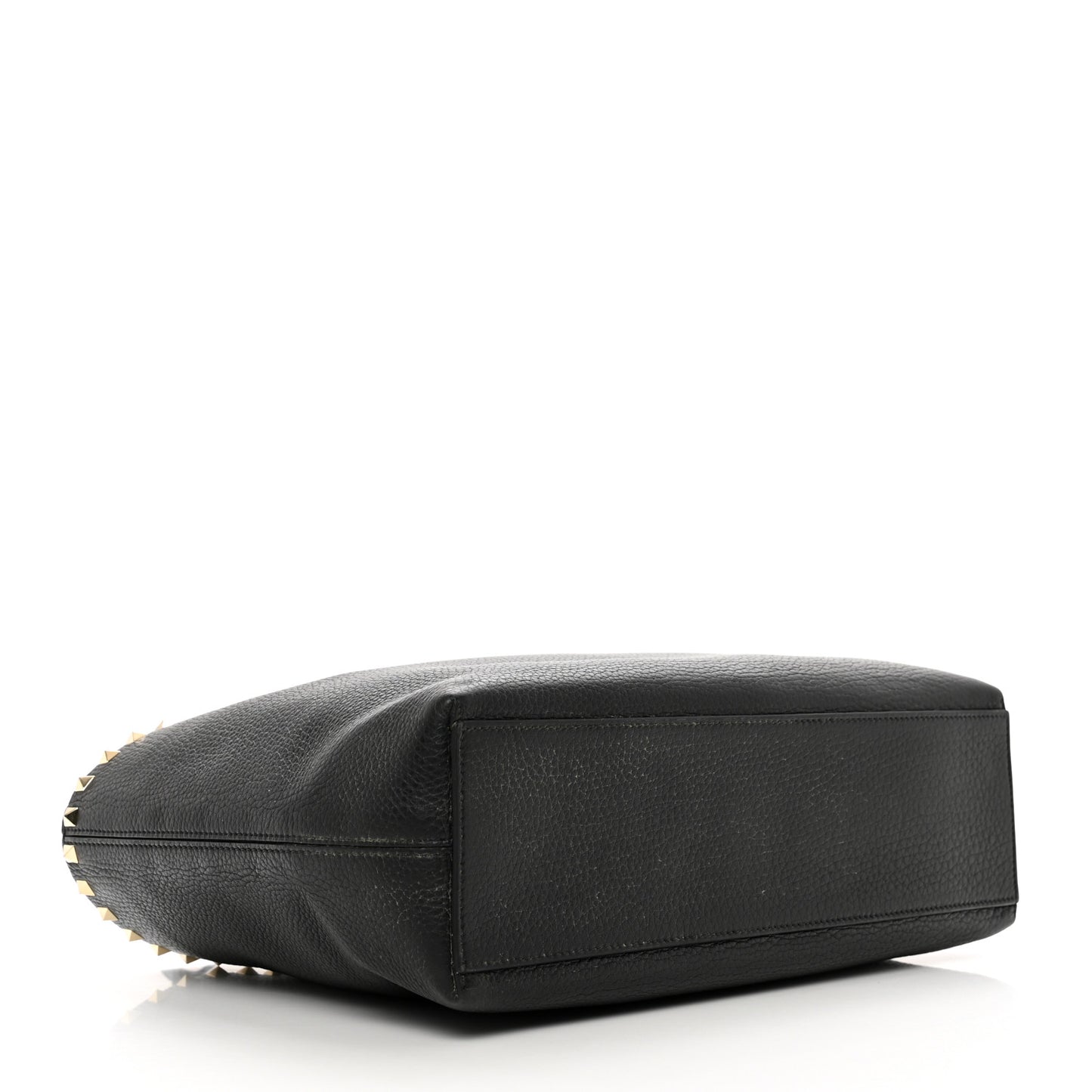 Grained Calfskin Small Rockstud Shoulder Tote Black