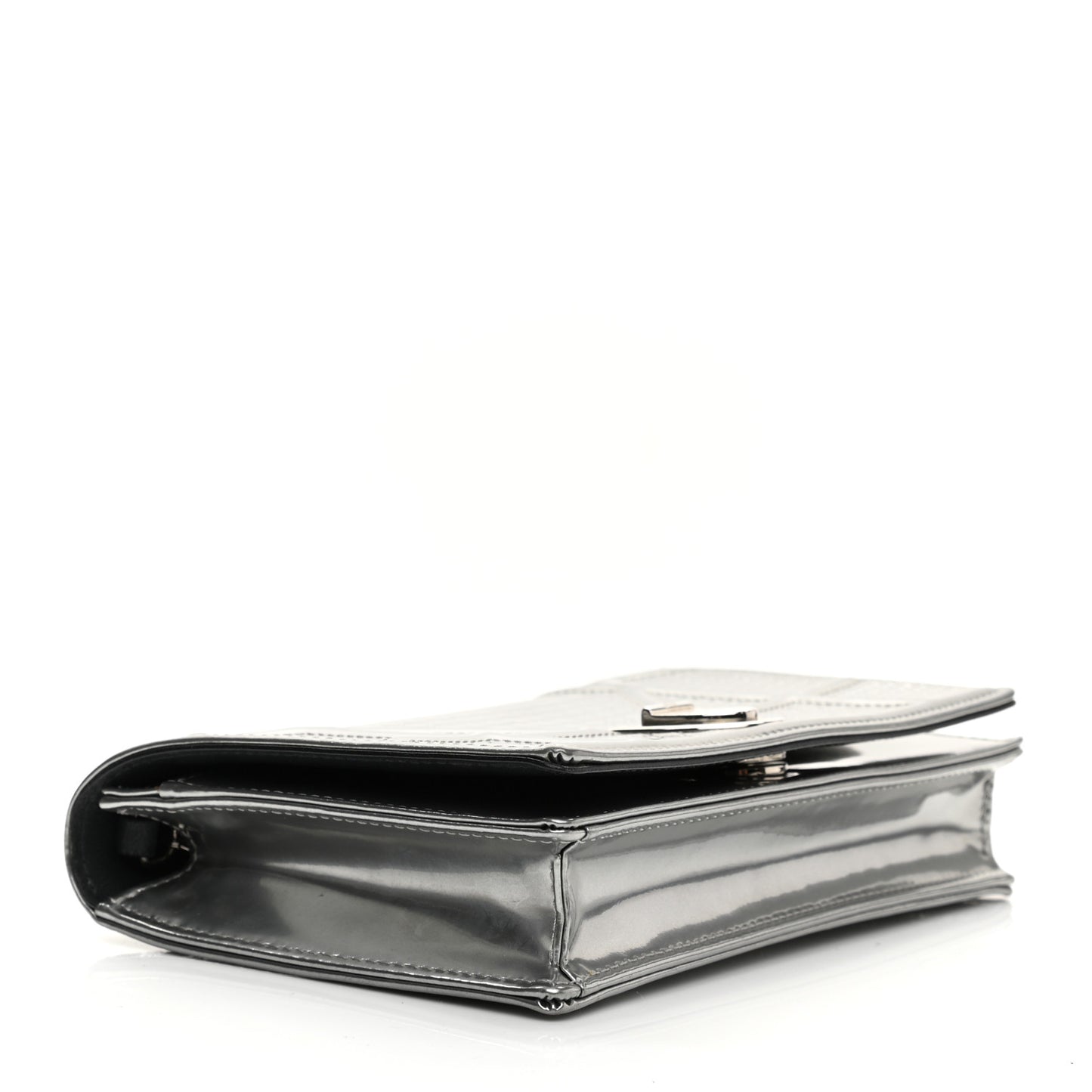 Metallic Patent Micro-Cannage Diorama Wallet on Chain Pouch Silver