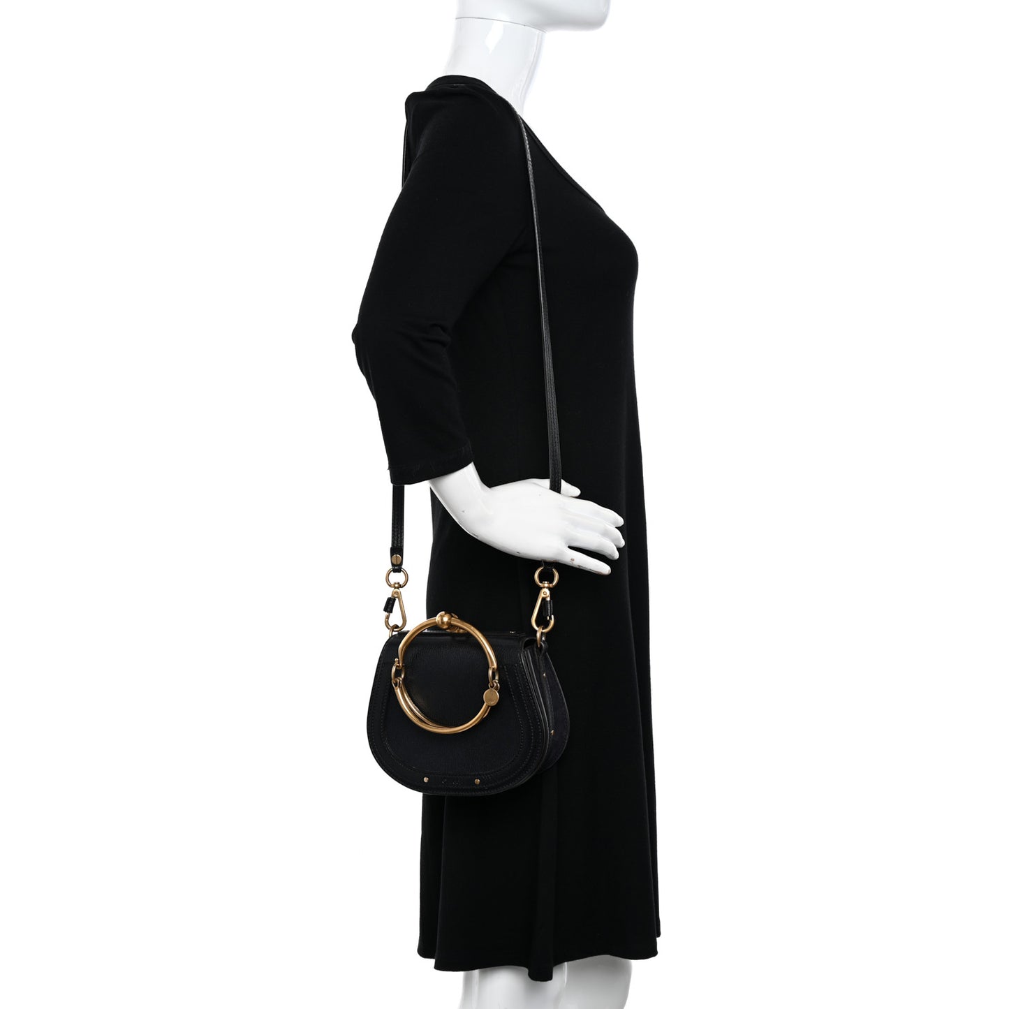 Calfskin Suede Small Nile Bracelet Bag Black
