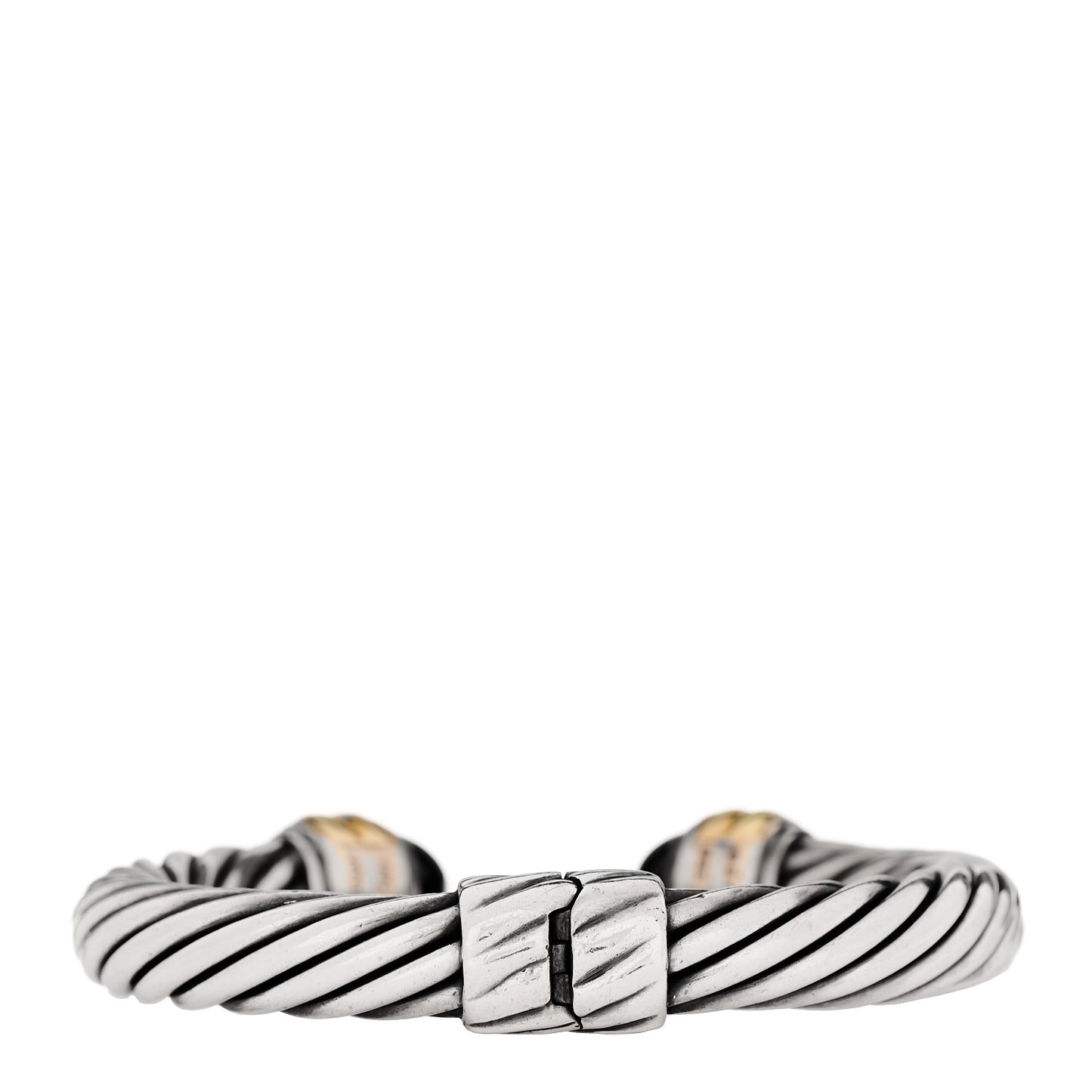 Sterling Silver 14K Yellow Gold Black Onyx 10mm Cable Classics Hinged Bracelet