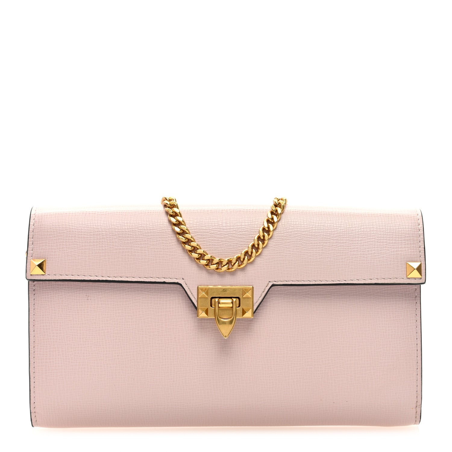 Valentino Garavani Grainy Calfskin Rockstud Alcove Wallet On Chain Rose Quartz 1 of 8