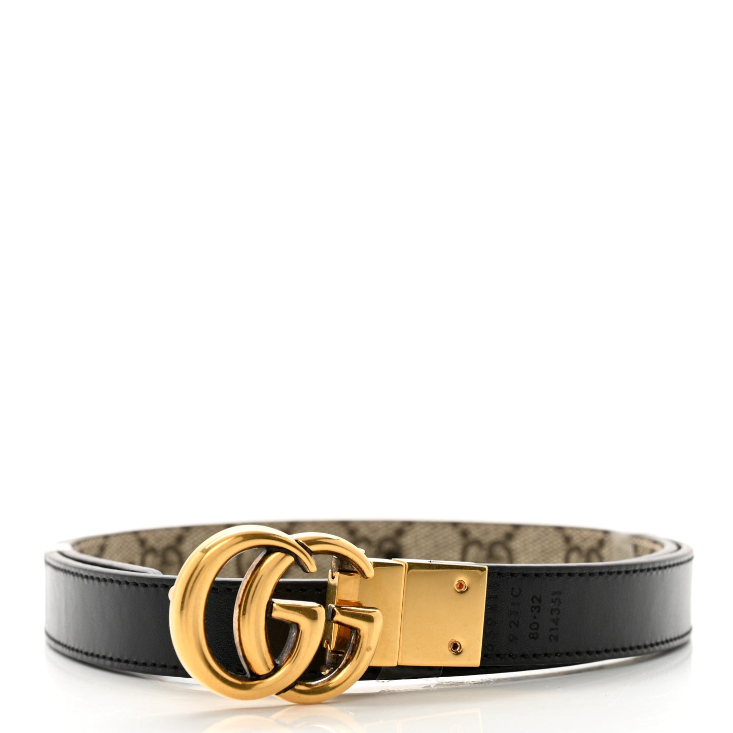 Calfskin GG Supreme Monogram Double G Reversible 20mm Belt 80 32 Beige Ebony Black