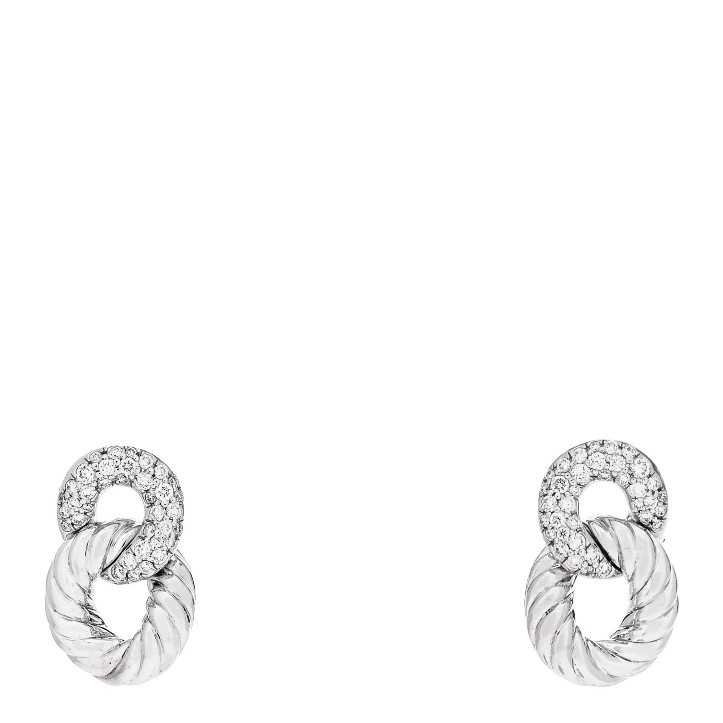 18K White Gold Diamond Extra Small Belmont Curb Link Drop Earrings