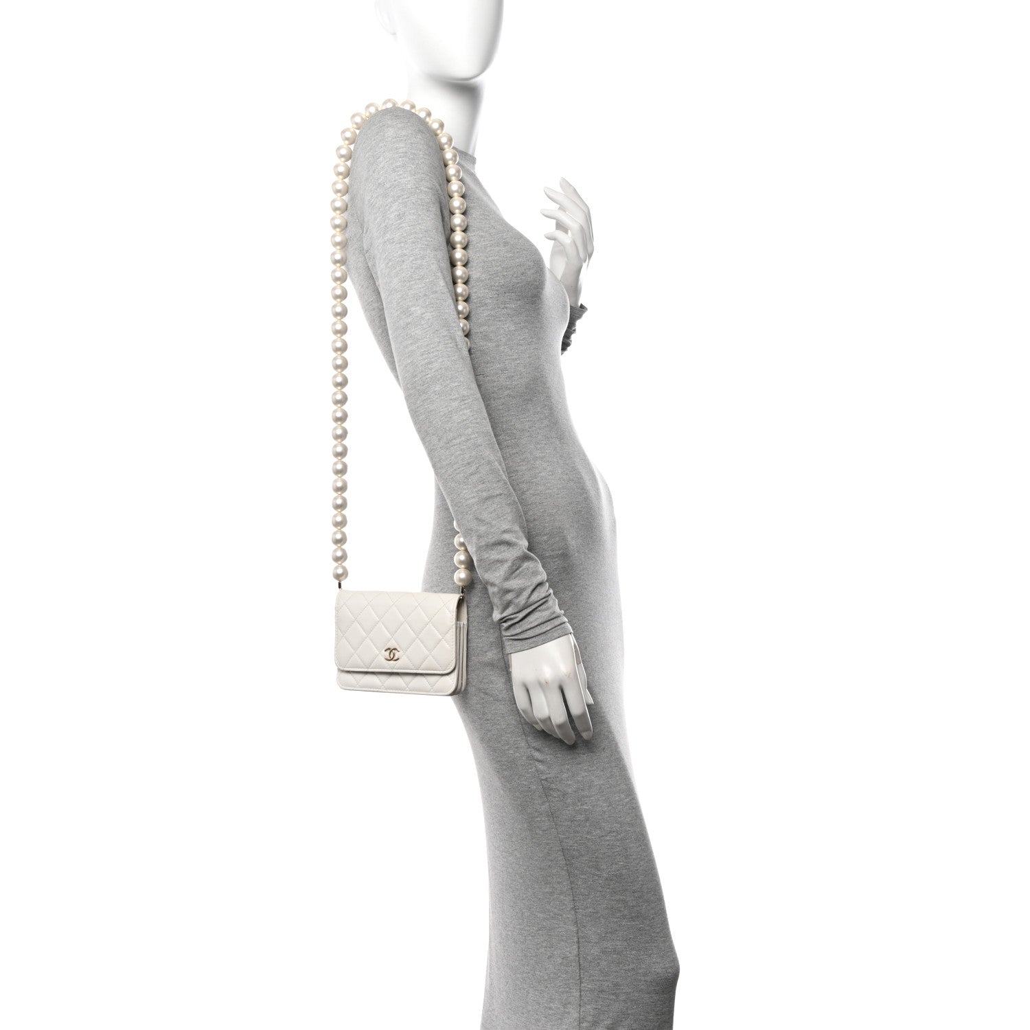 Chanel Calfskin Quilted Mini Maxi Pearls Wallet On Chain WOC White 2 of 13