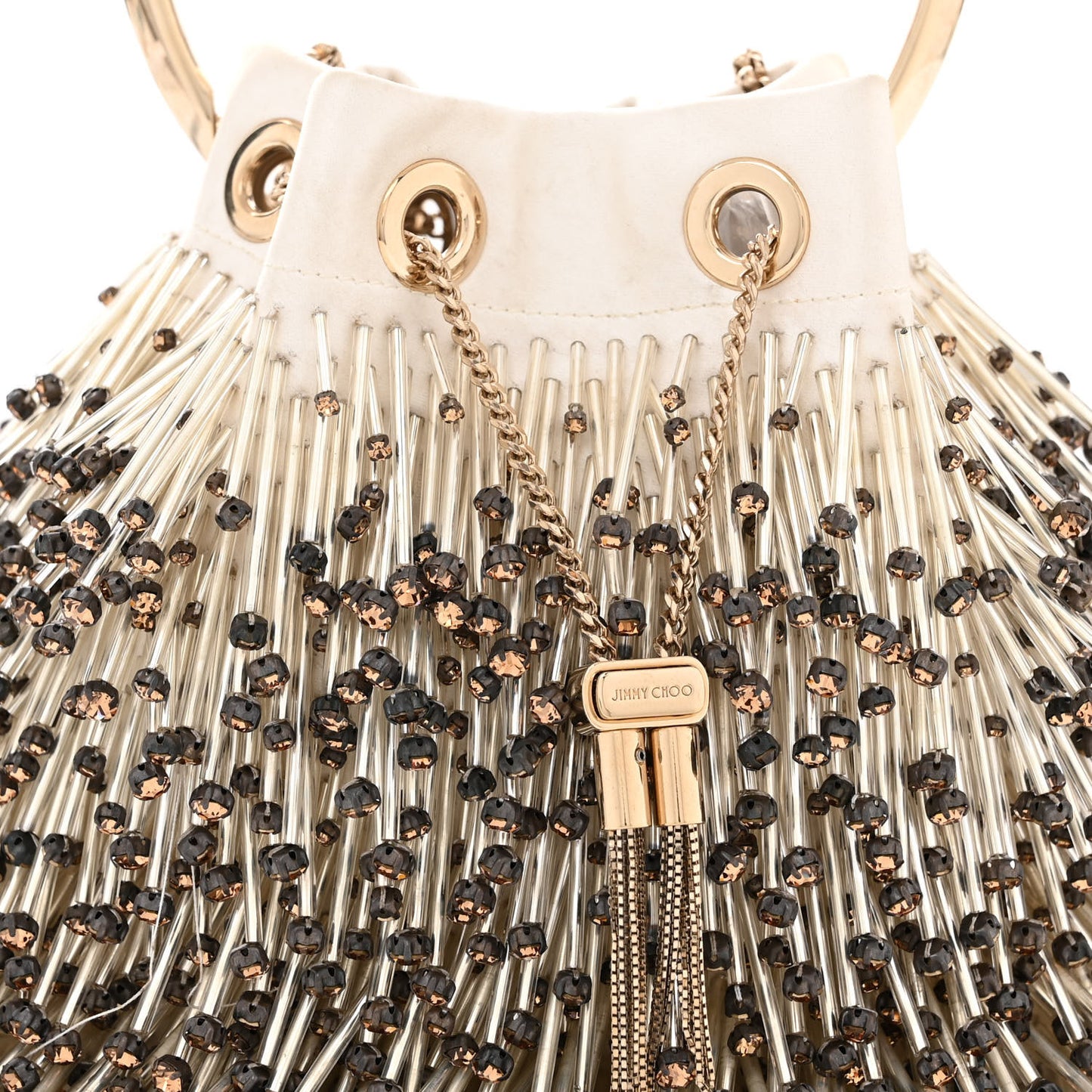 Satin Beaded Crystal Embellished Mini Bon Bon Bag White Multicolor