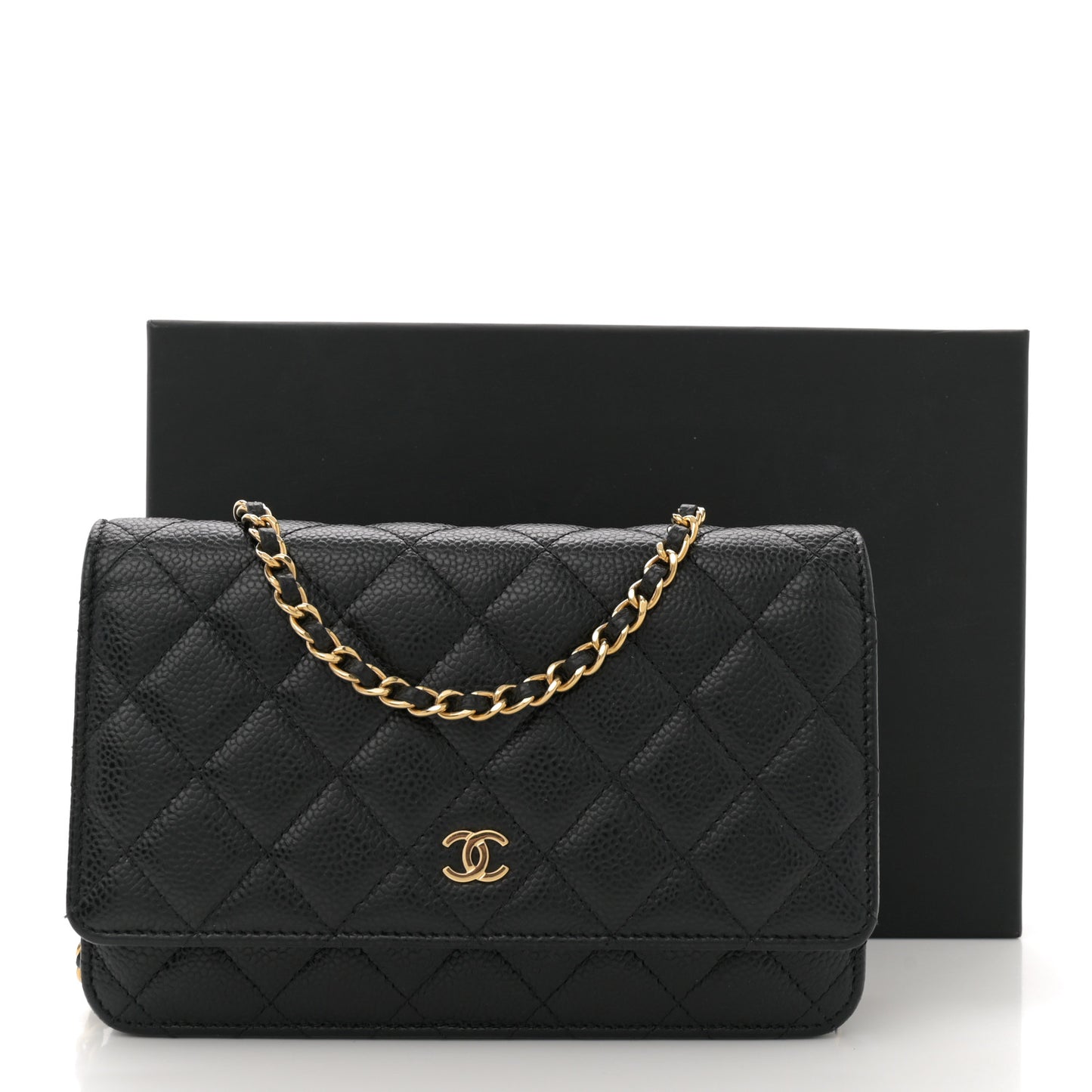 Caviar Quilted Wallet on Chain WOC Black
