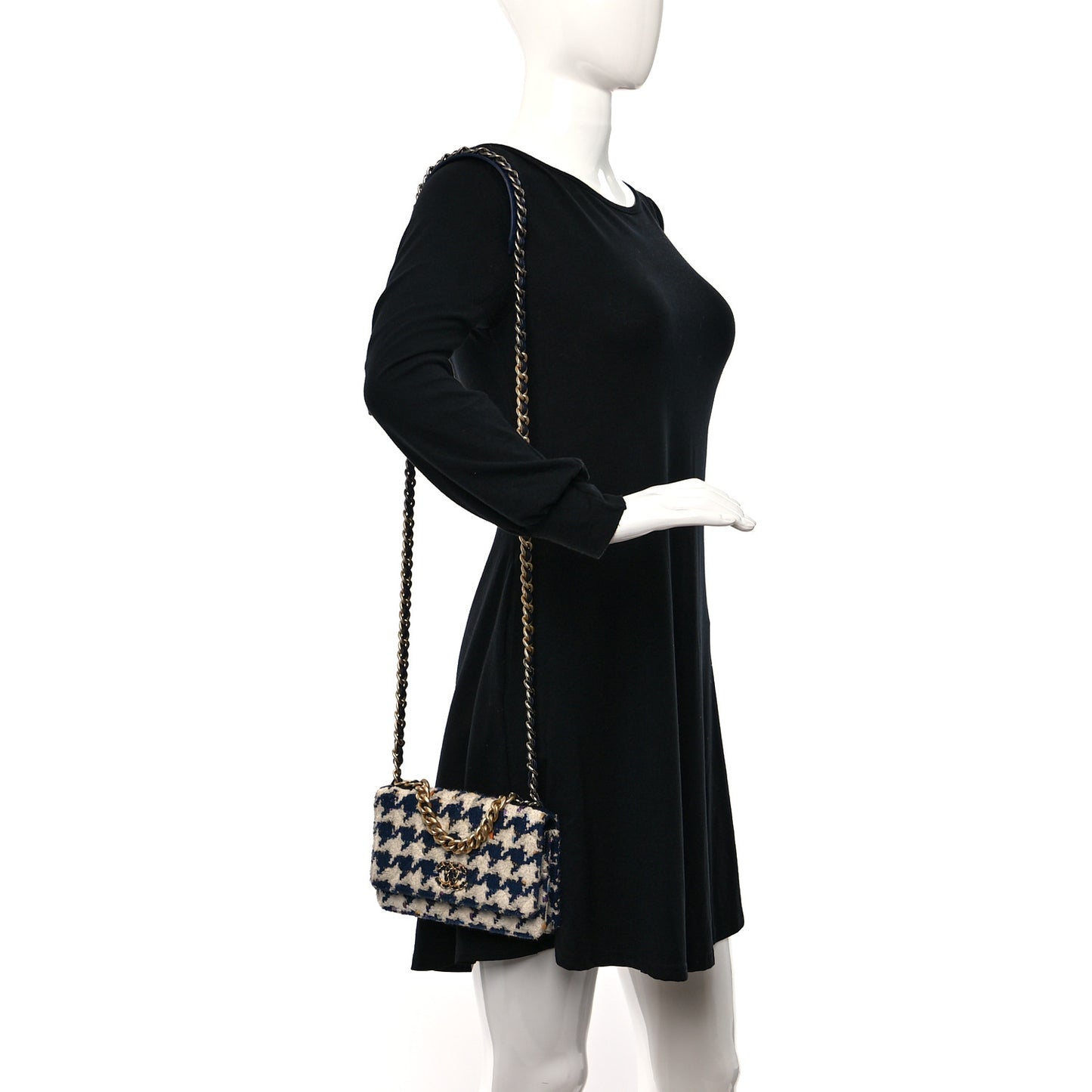 Tweed Quilted Chanel 19 Wallet On Chain WOC Ecru Navy Blue Multicolor