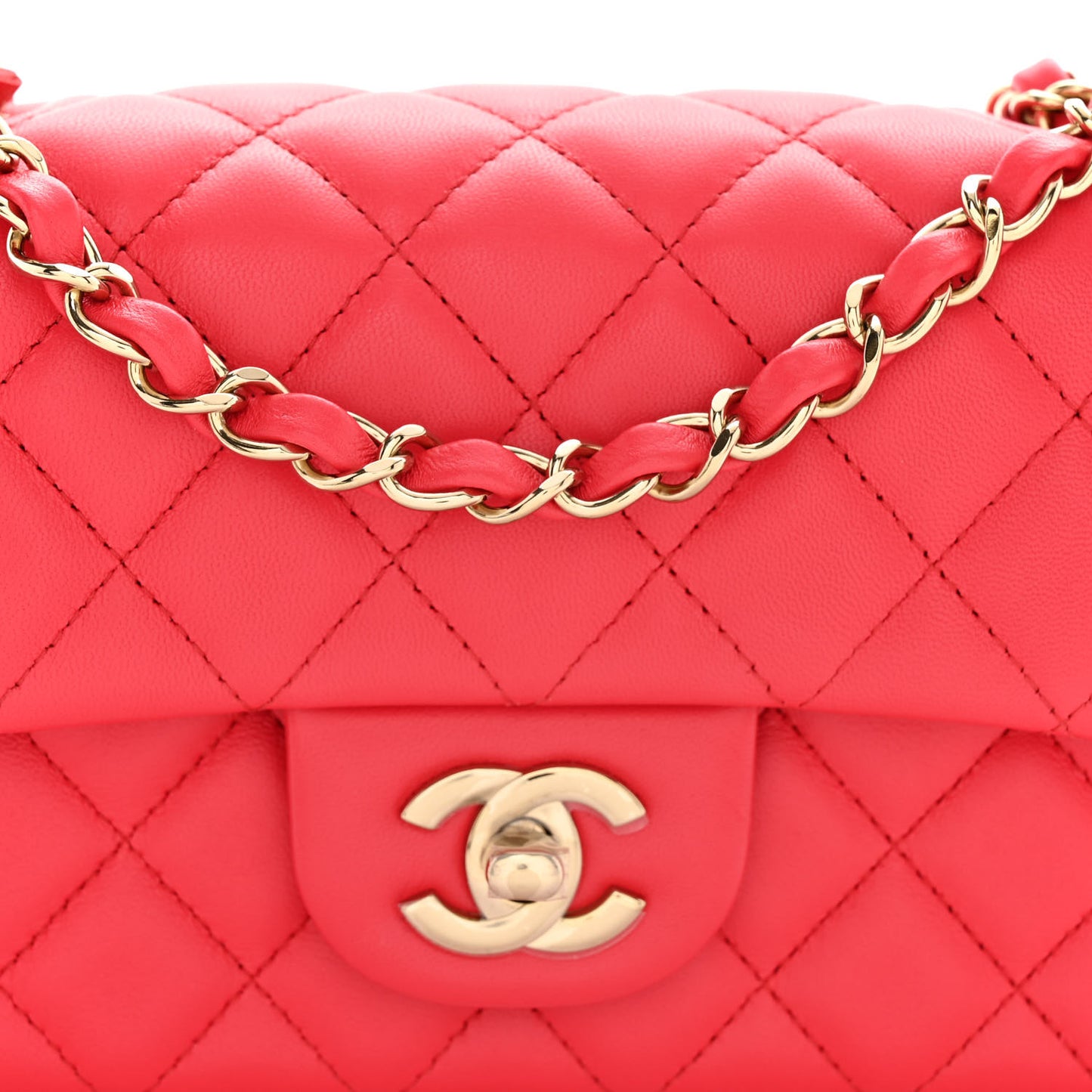 Lambskin Quilted Mini Rectangular Flap Dark Red