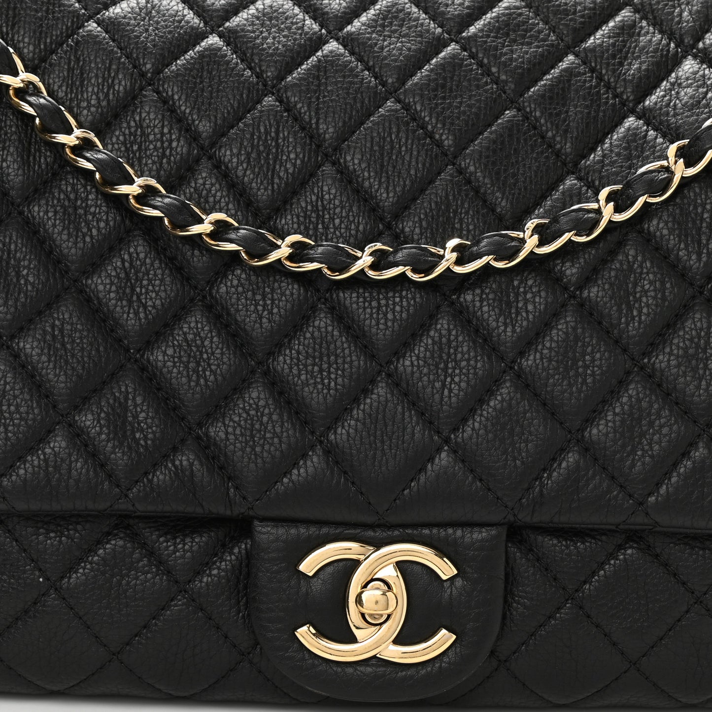 Calfskin Quilted XXL Travel Flap Bag Black