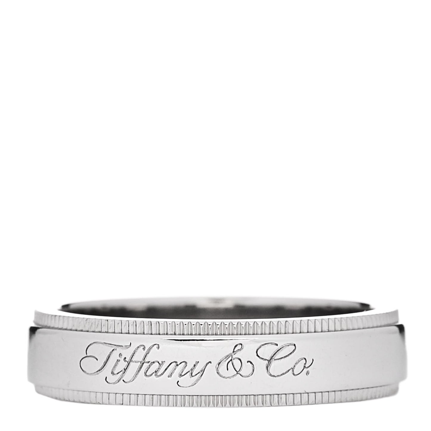 Platinum MIlgrain Logo Band Ring 49 5