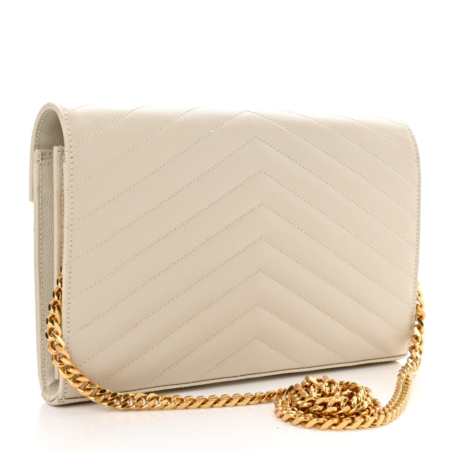Grain De Poudre Matelasse Chevron Monogram Chain Wallet Crema Soft