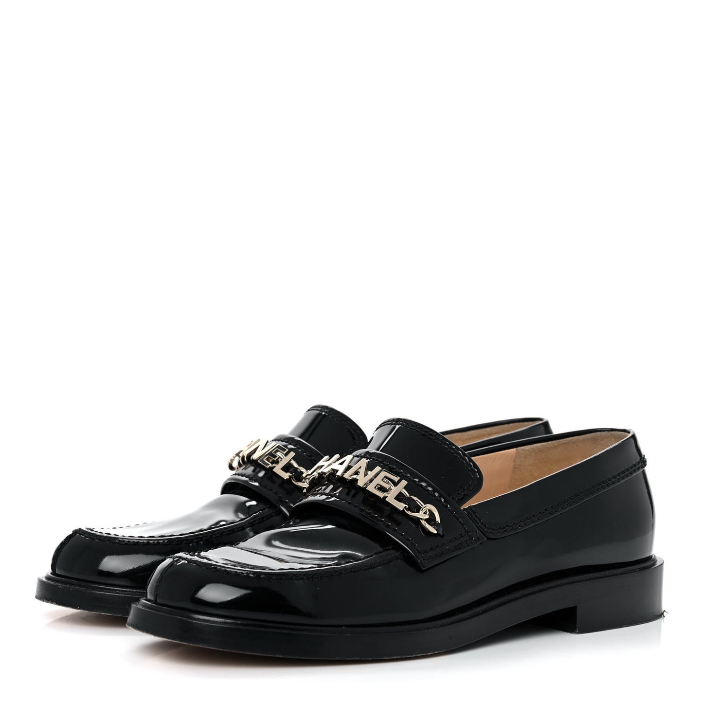 Shiny Calfskin Logo Loafers 37 Black