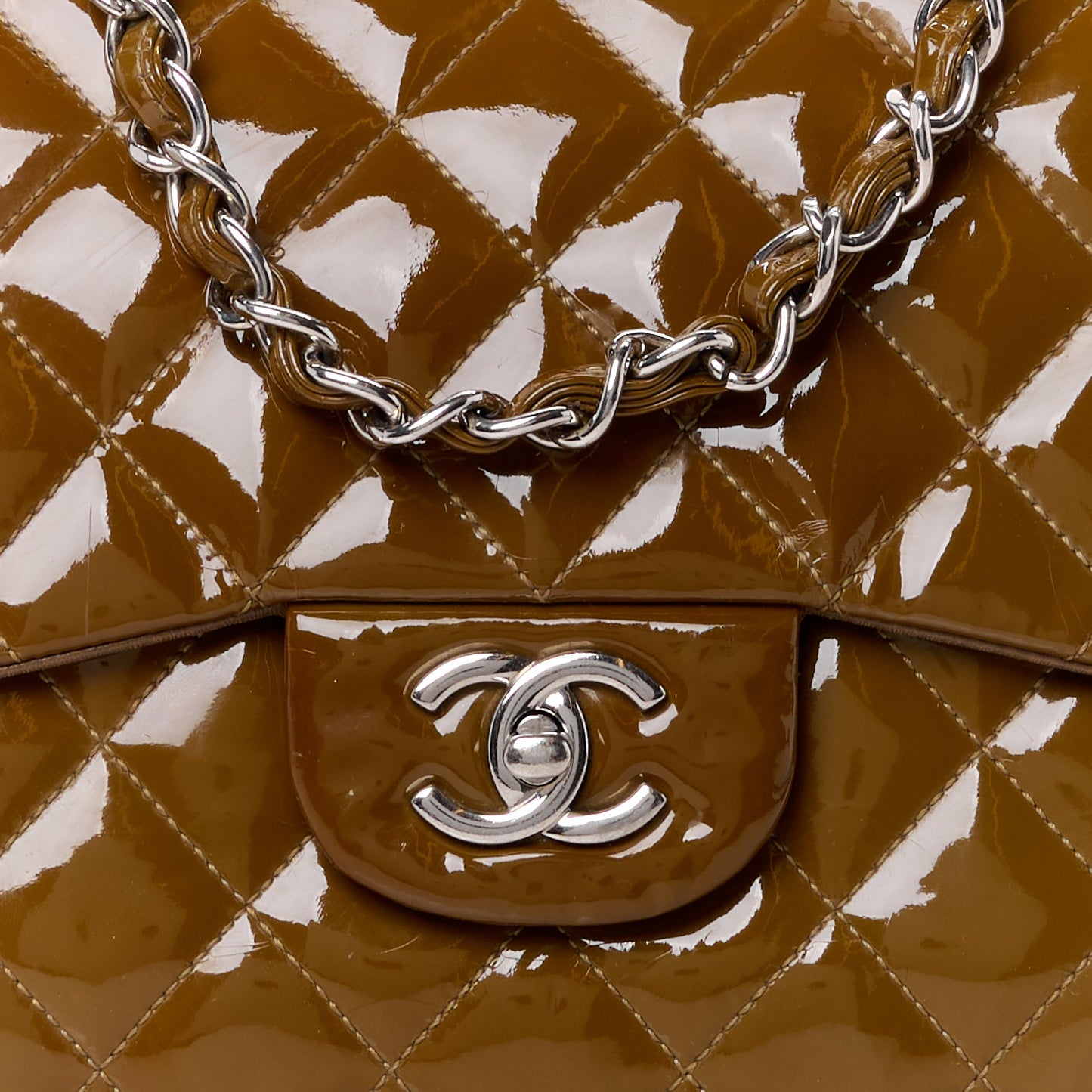 Patent Quilted Jumbo Single Flap Brown