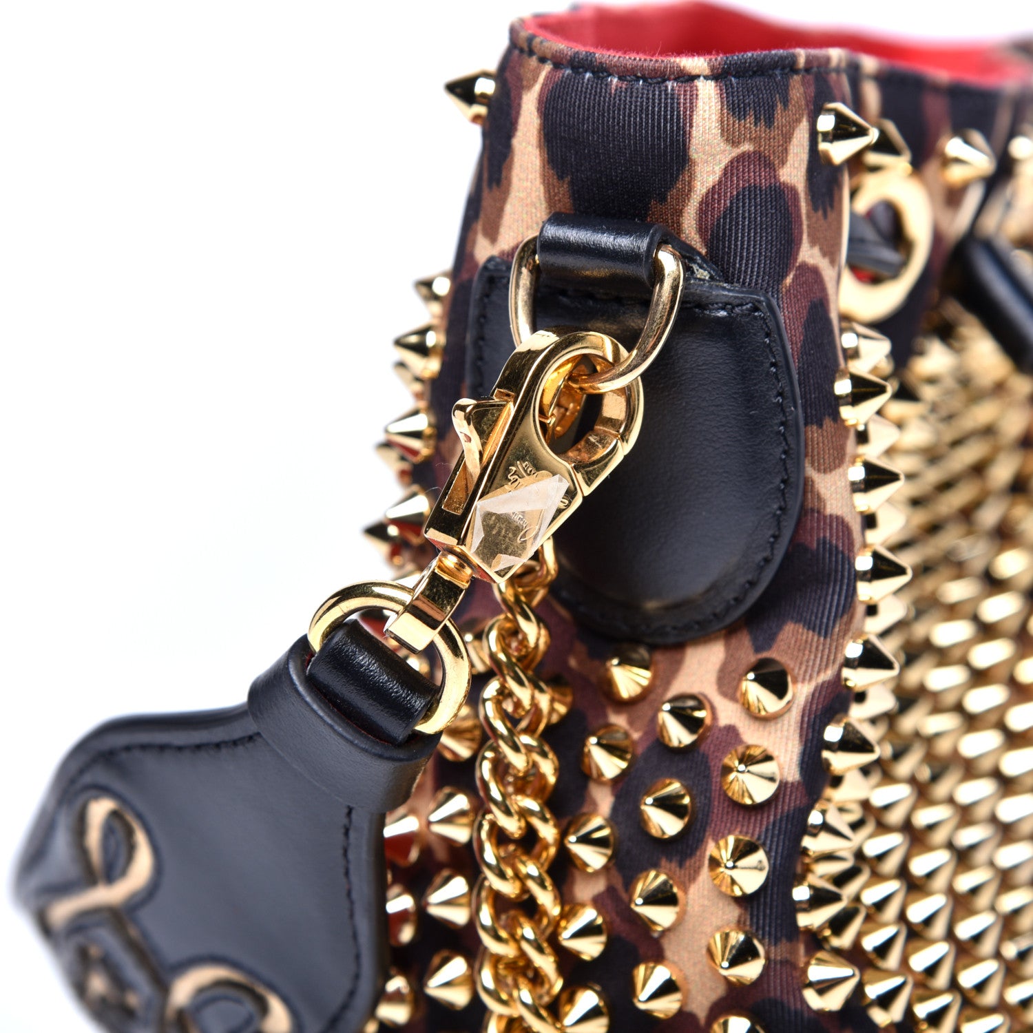 Christian Louboutin Neoprene Leopard Print Studded Marie Jane Loubirun Bucket Marron Black 13 of 13