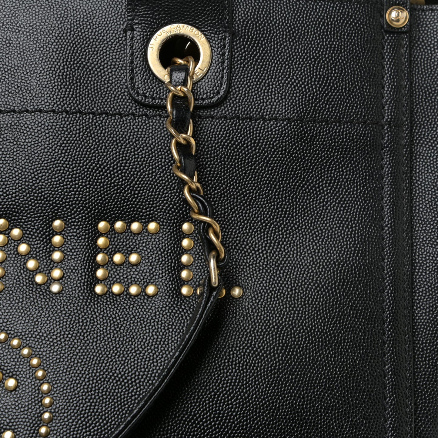 Caviar Small Studded Deauville Tote Black