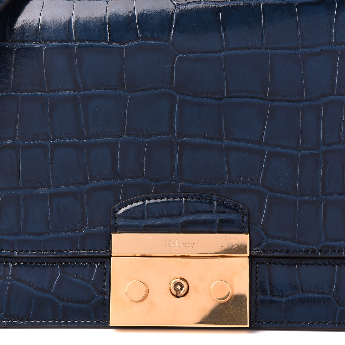 Calfskin Crocodile Embossed Pembroke Shoulder Bag Navy