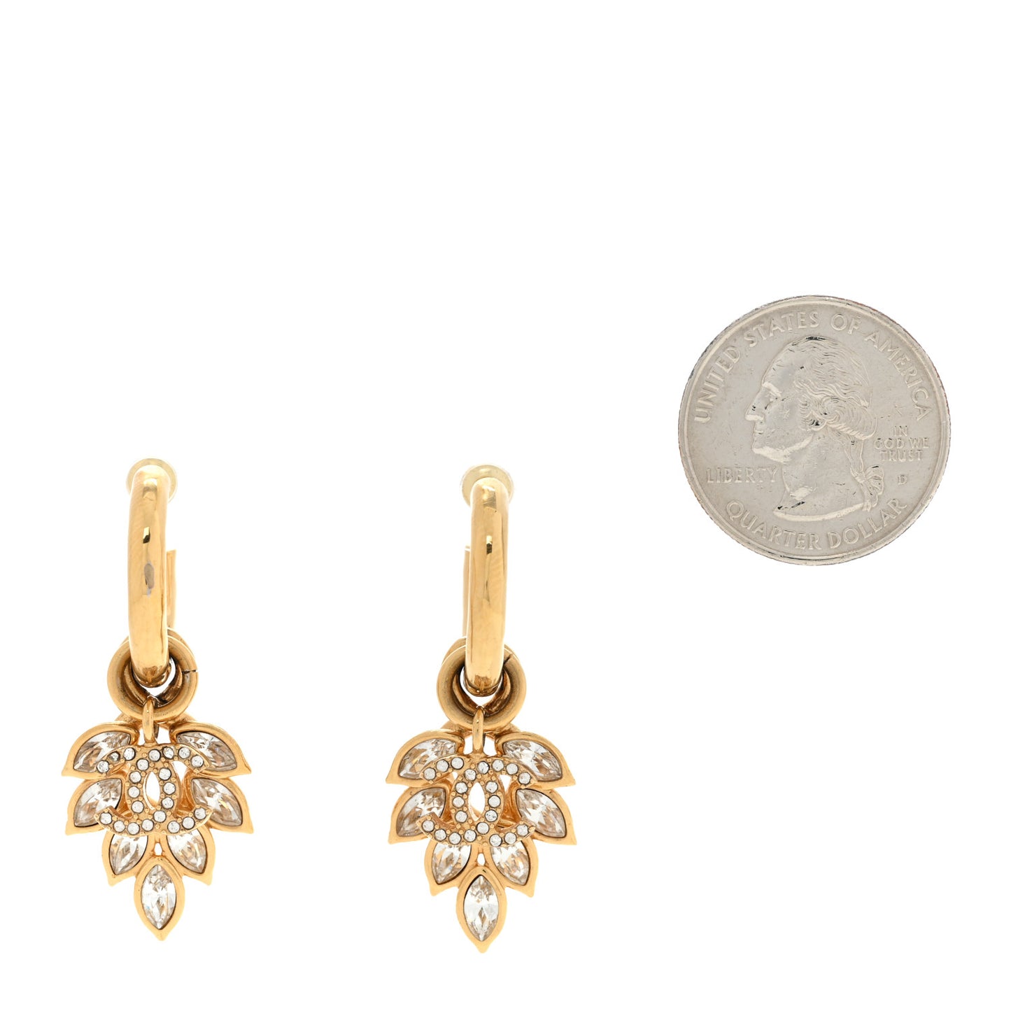 Metal Crystal Wheat CC Hoop Drop Earrings Gold