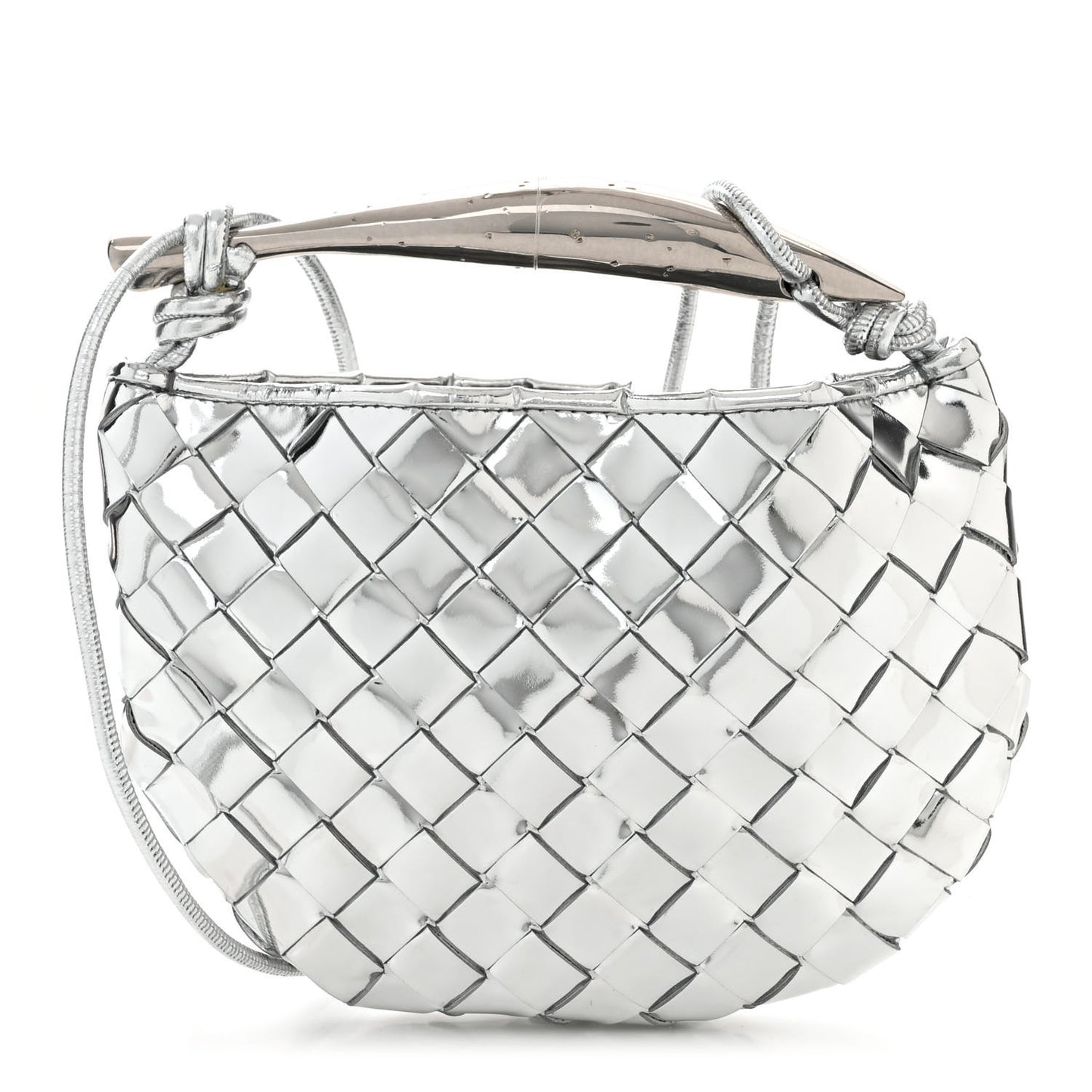 Mirror Laminated Nappa Intrecciato Mini Sardine Bag Silver