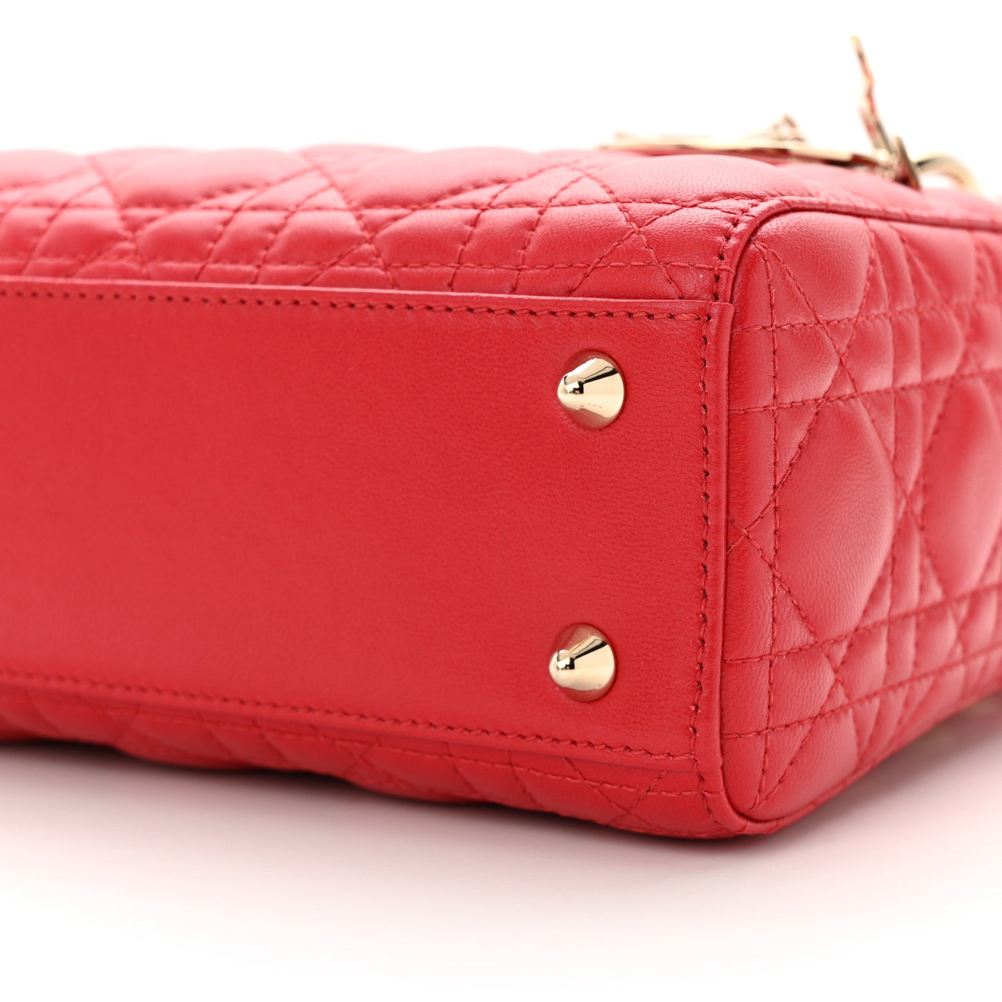 CHRISTIAN DIOR Lambskin Cannage Small Lucky Badges My Lady Dior Red