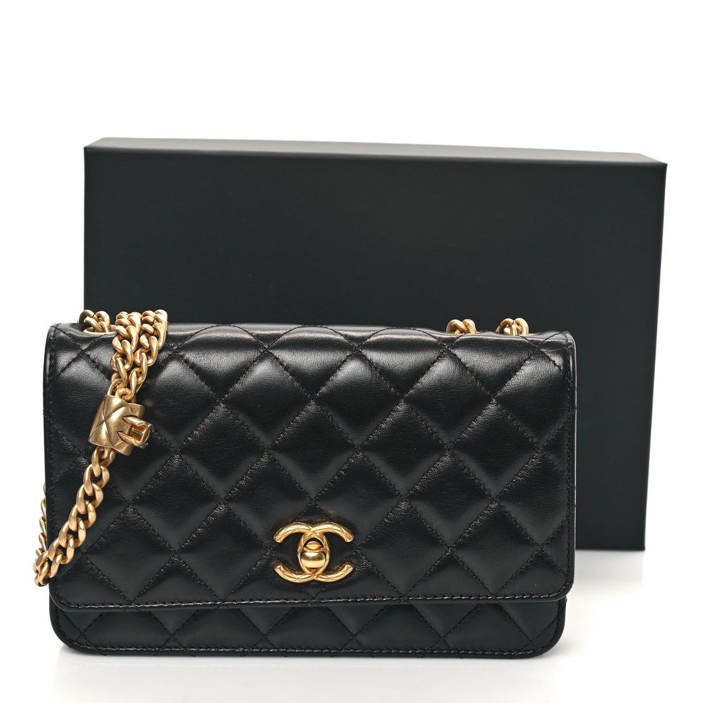Lambskin Quilted Pillow Crush Wallet On Chain WOC Black