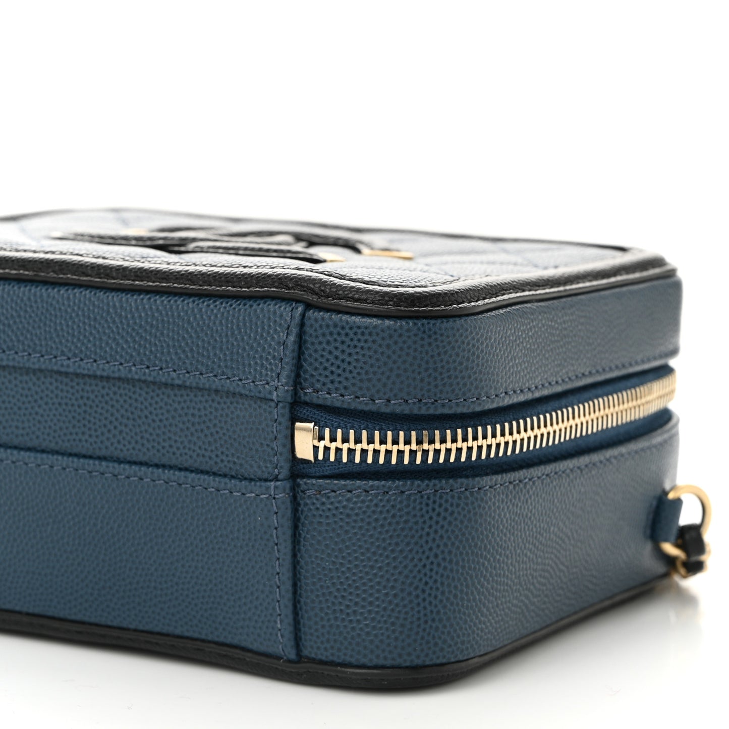 Caviar Quilted Small CC Filigree Vanity Case Navy Black