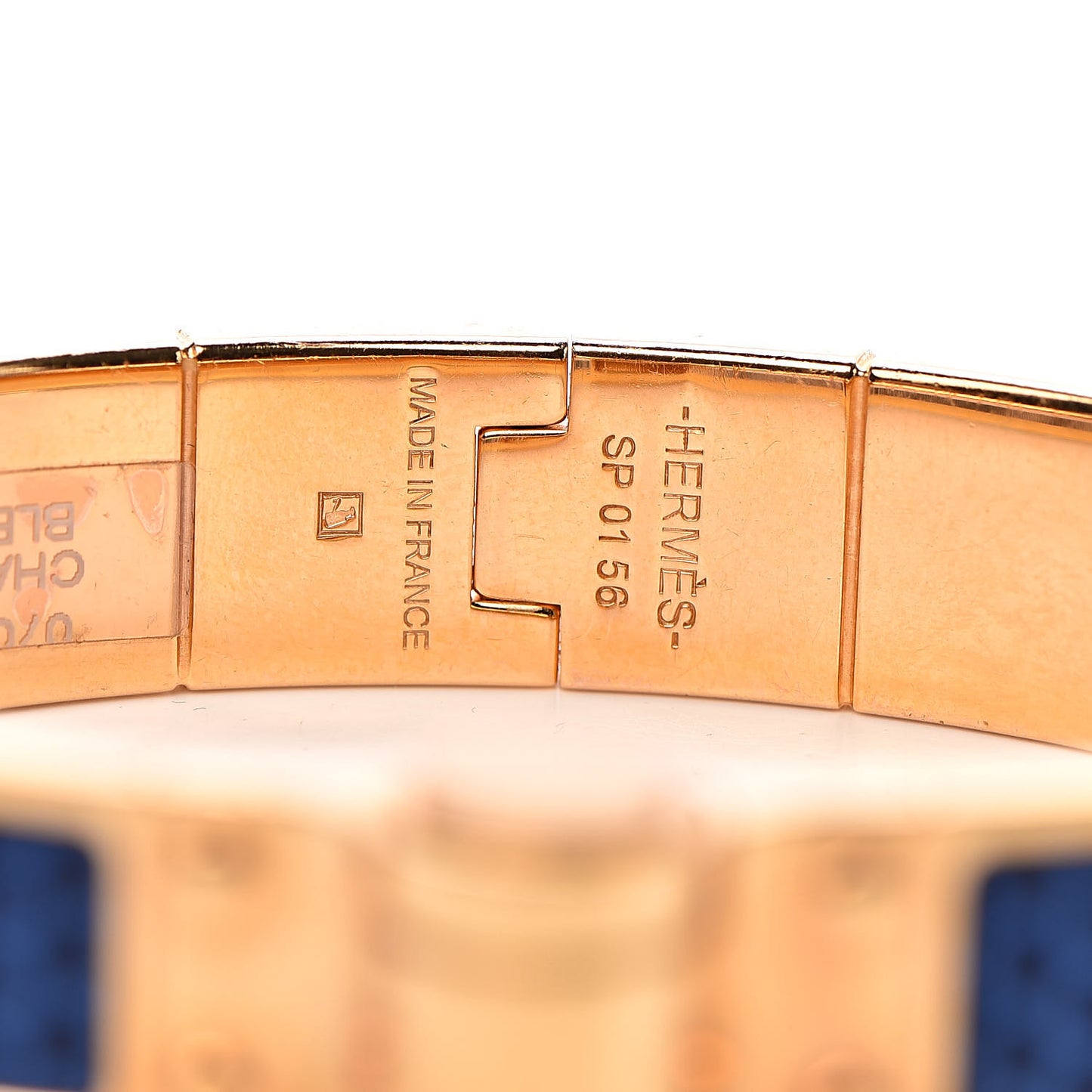 Lizard Charniere Cuir Narrow Hinged Bracelet M Bleu Saphir
