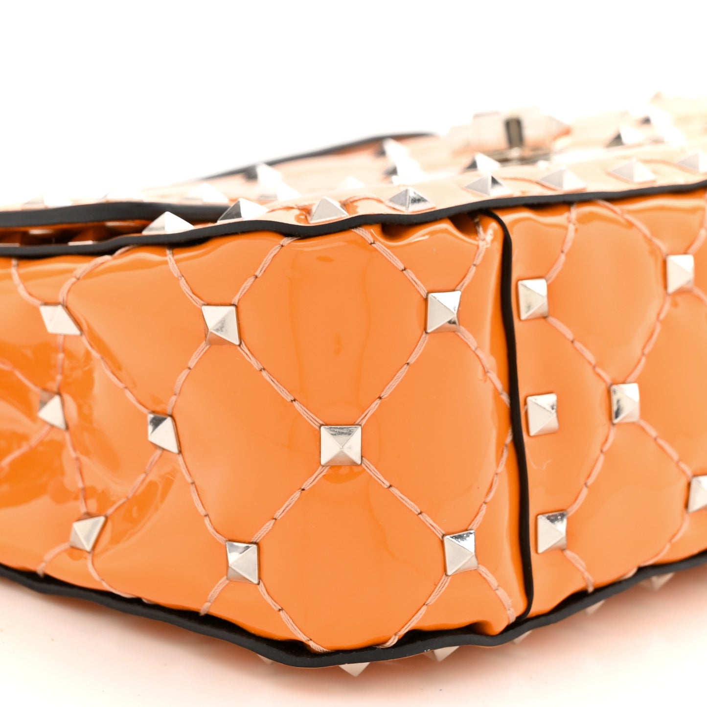 Patent Small Rockstud Spike Shoulder Bag Orange