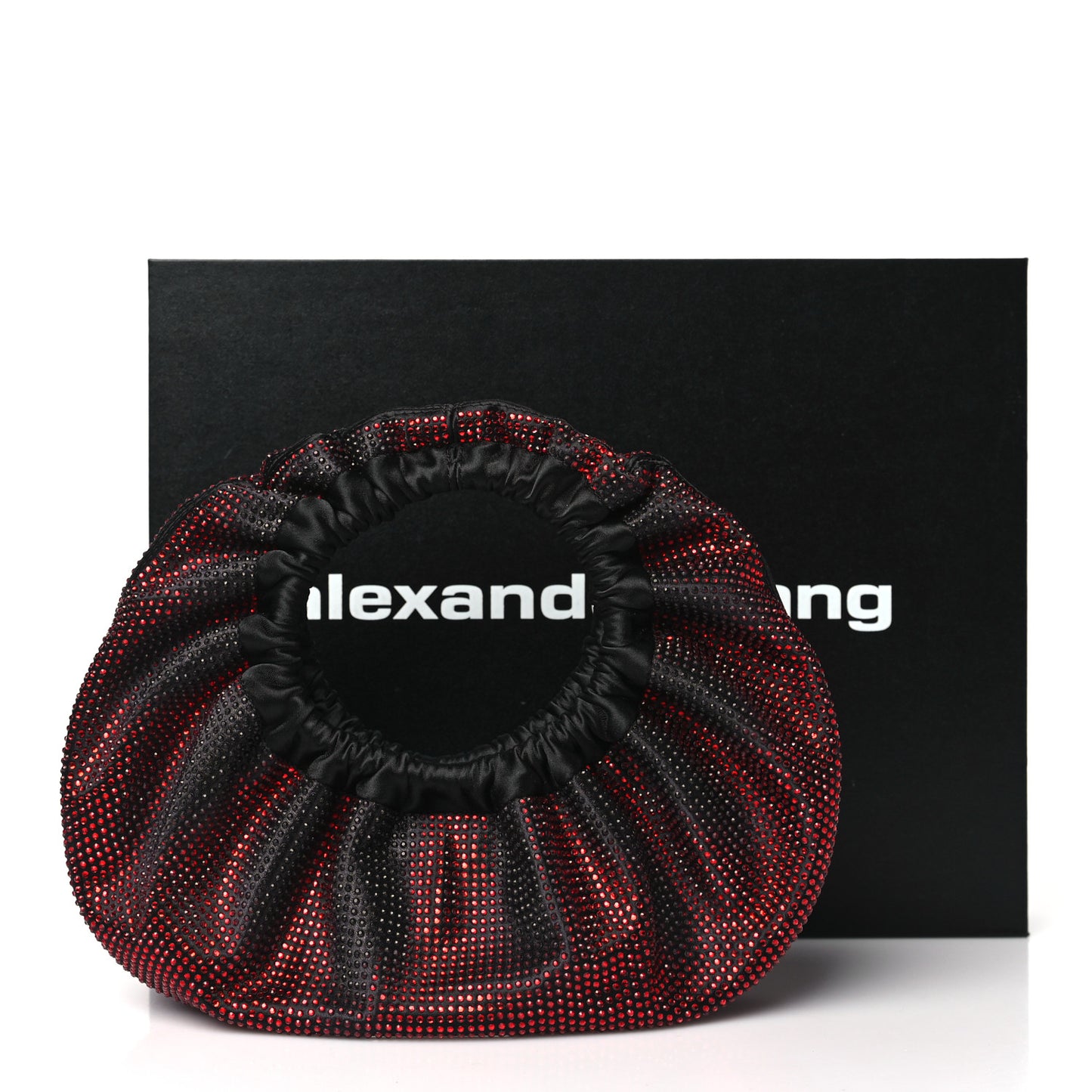 Crystal Satin Mini Handle Crescent Bag Black Burnt Cherry