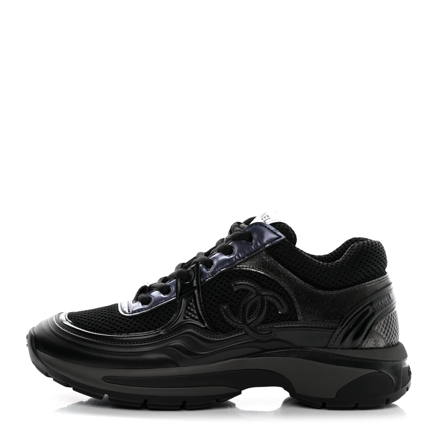 Fabric Laminated Calfskin Stretch CC Womens Sneakers 37 Black