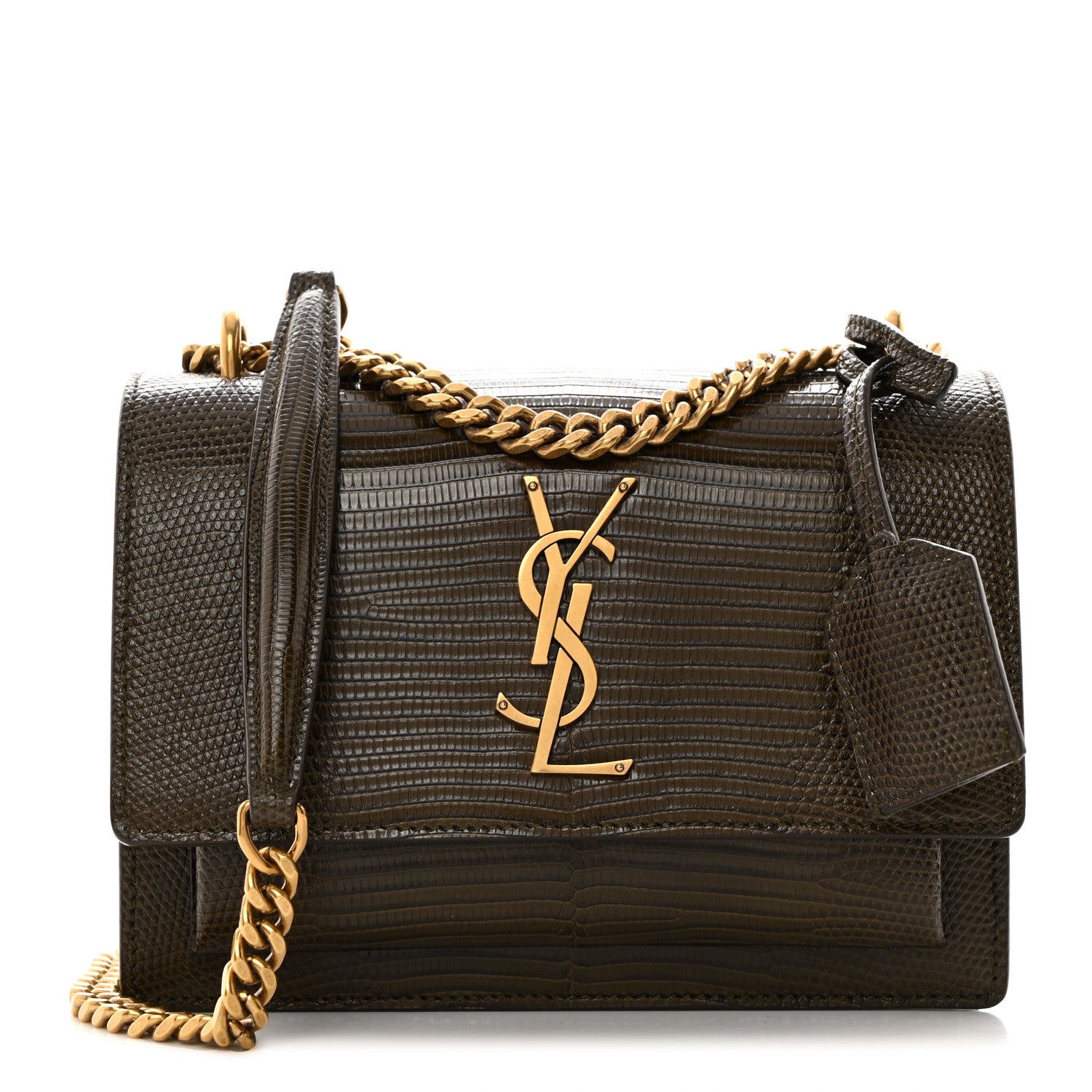 Saint Laurent Calfskin Lizard Embossed Small Monogram Sunset Dark