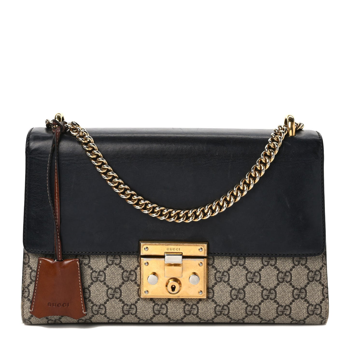 GG Supreme Monogram Calfskin Medium Padlock Shoulder Bag Beige Black Cuir