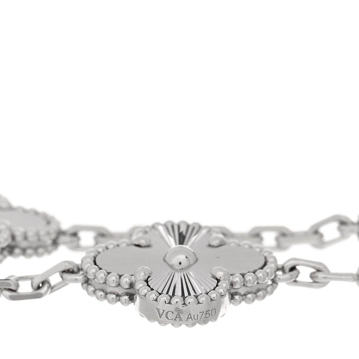 18K White Gold 5 Motifs Guilloche Vintage Alhambra Bracelet