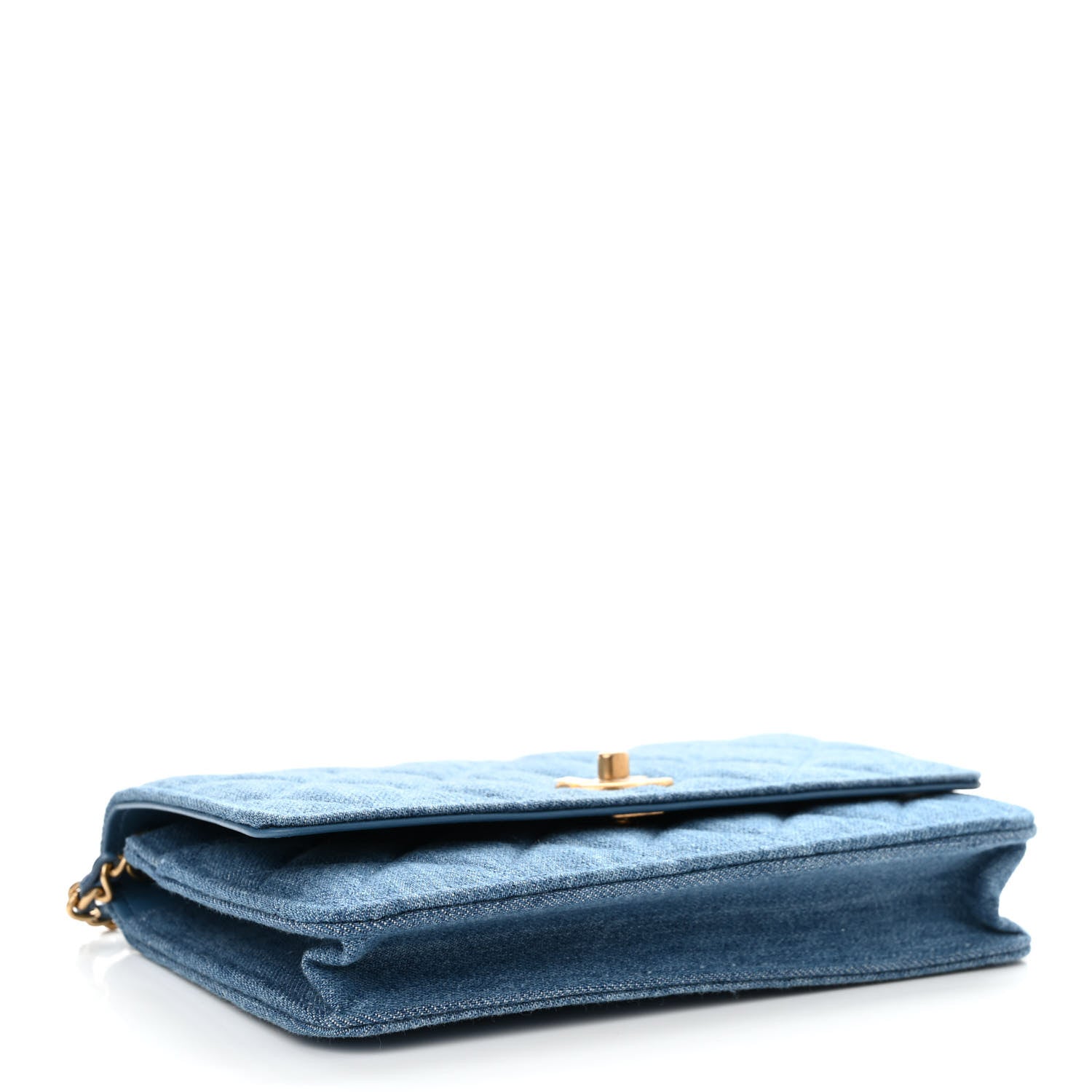 Chanel Denim Quilted CC Pearl Crush Wallet on Chain WOC Blue 4 of 12