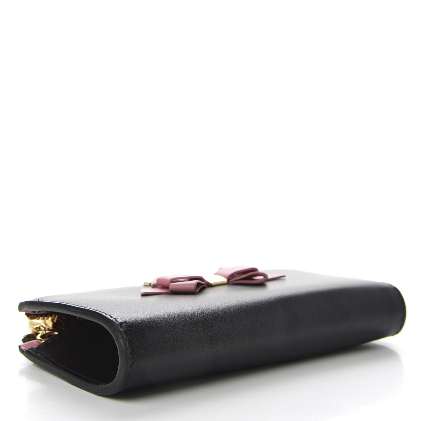 Soft Calf Bow Zip Coin Pouch Black Petalo