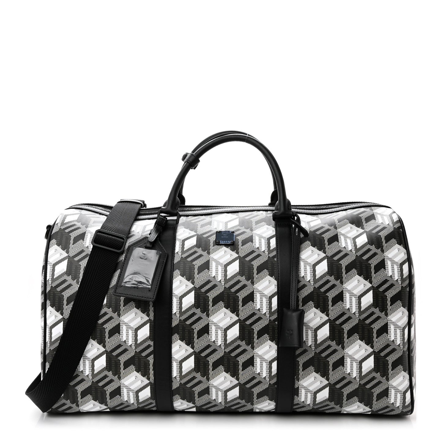 Cubic Monogram Large Traveler Weekender Bag Black White